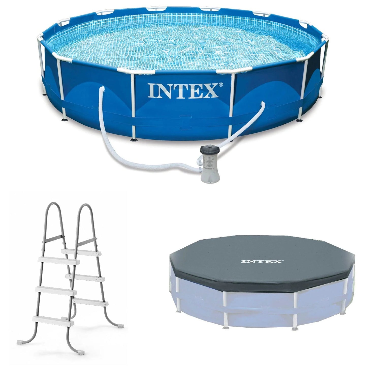 Intex 12'x30" Swimming Pool w/ Pump, Pool Ladder for 42” Wall, 12’ Cover