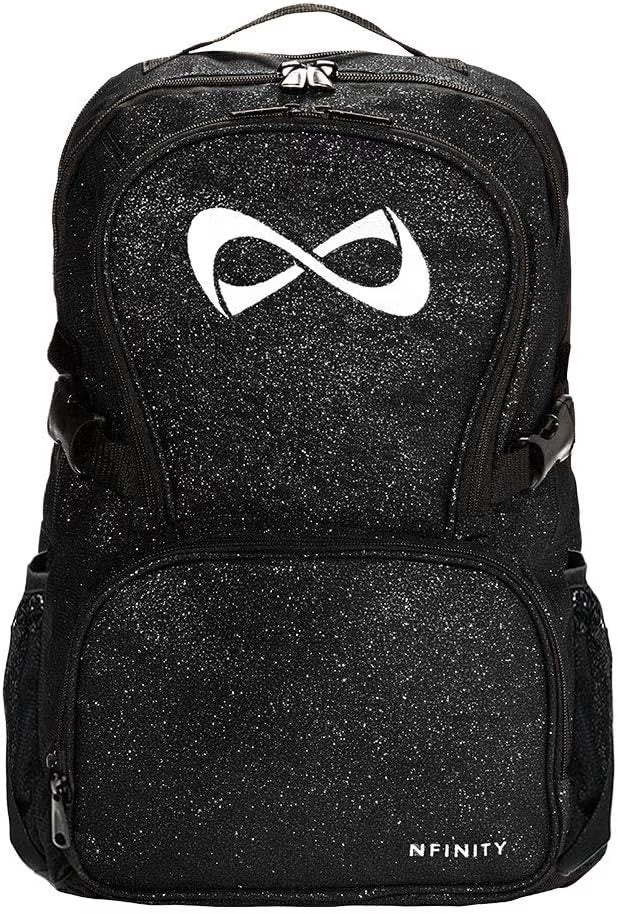 Nfinity Sparkle Backpack for Cheerleaders �?Extra Durable, Ideal for Travel, Outings Adventures - Adjustable Comfort Straps(Black/White Logo)