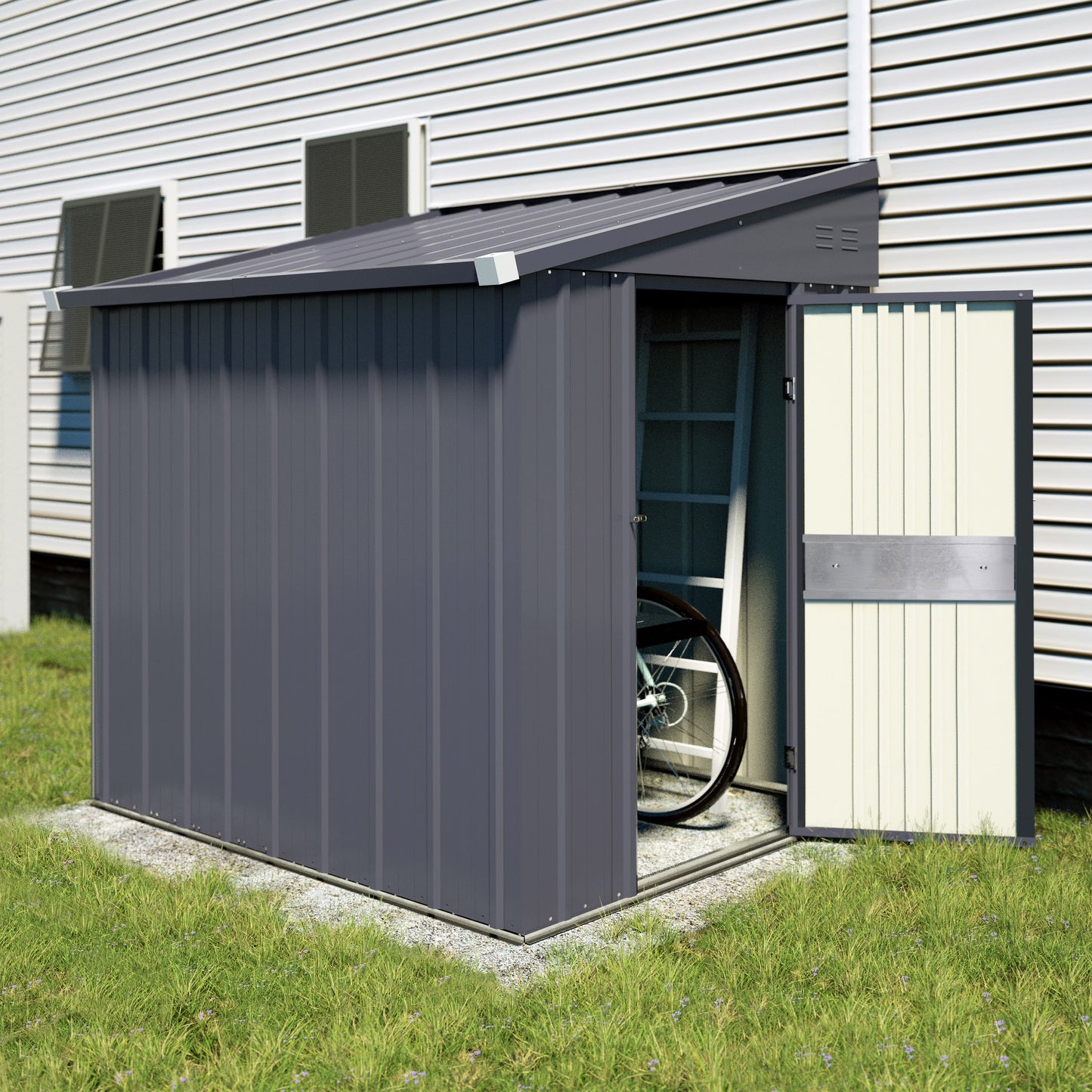 VEIKOUS Outdoor 8' x 4' Storage Lean-to Shed 8' x 4' w/Lockable Sliding Door and Vents for Backyard, Patio Lawn, Grey(4' x 8')