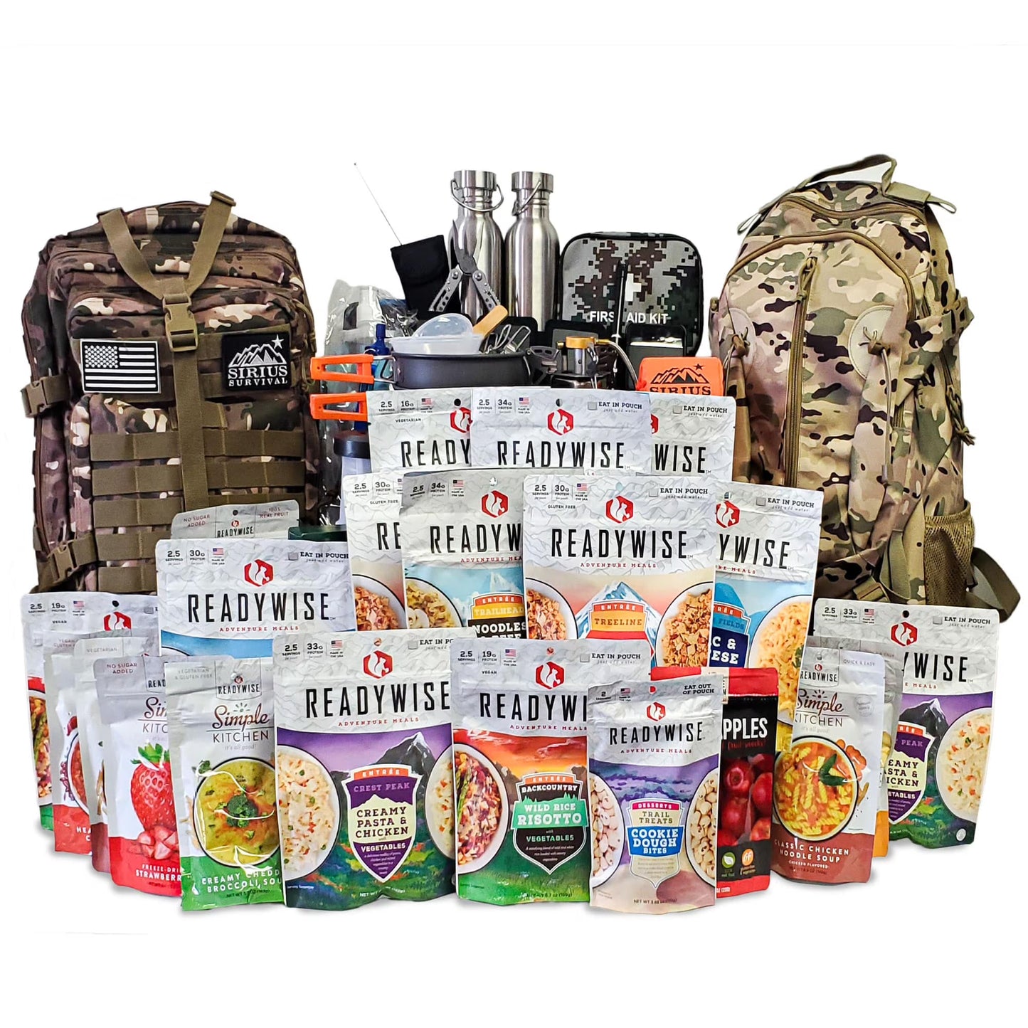 Family Comfort 72 Emergency Survival Kit/Backpack �C 72 Hour for 2 People �C Disaster Preparedness �C Delicious ReadyWise Food, Gear, Lighting, First Aid, Tools More - Camo(Camo)