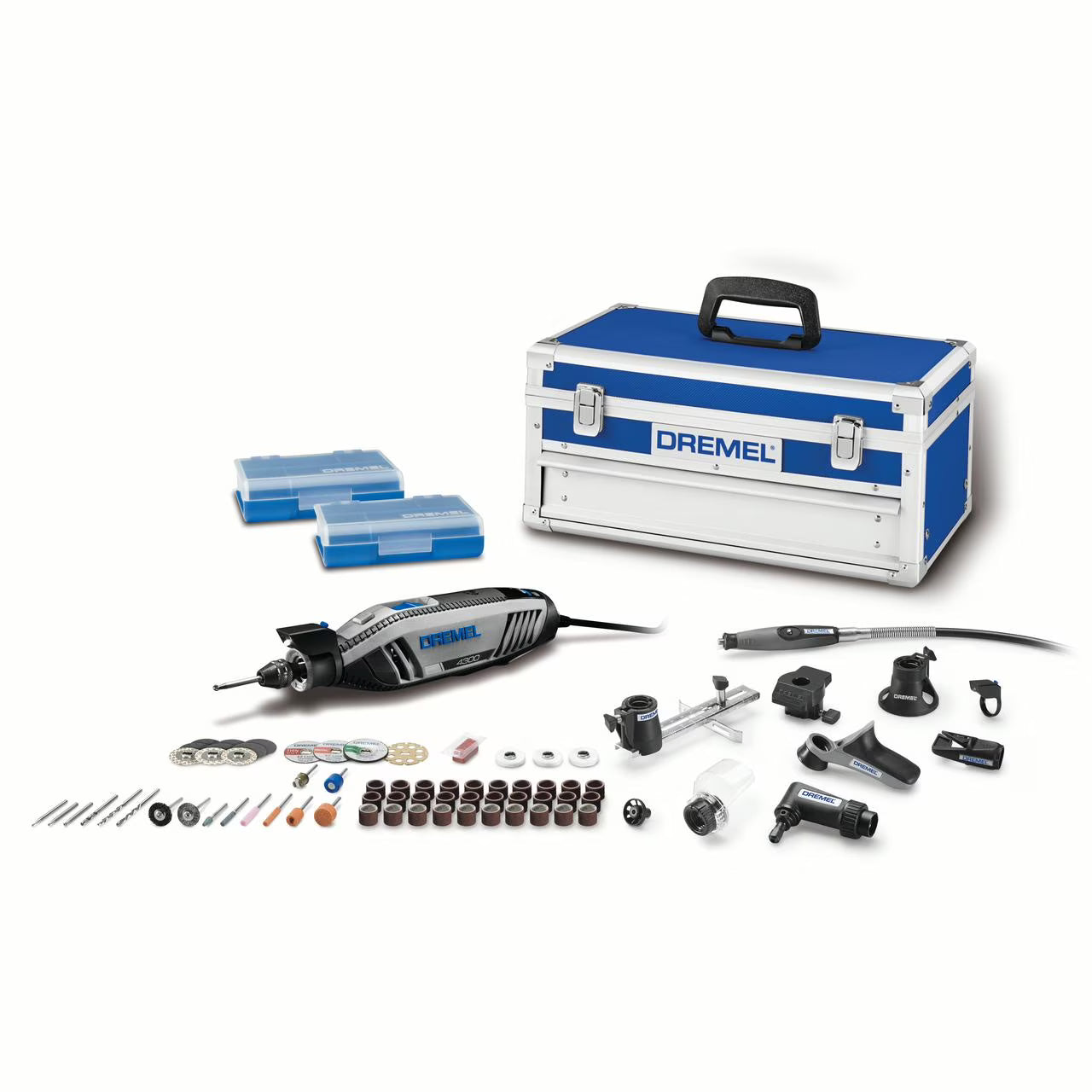 Dremel 4300-9/64 Platinum Edition Corded Rotary Tool, Variable Speed with 9 Dremel Tool Attachments, 64 Accessories, Storage Organizers Dremel Tool Case, 1.8A/120V