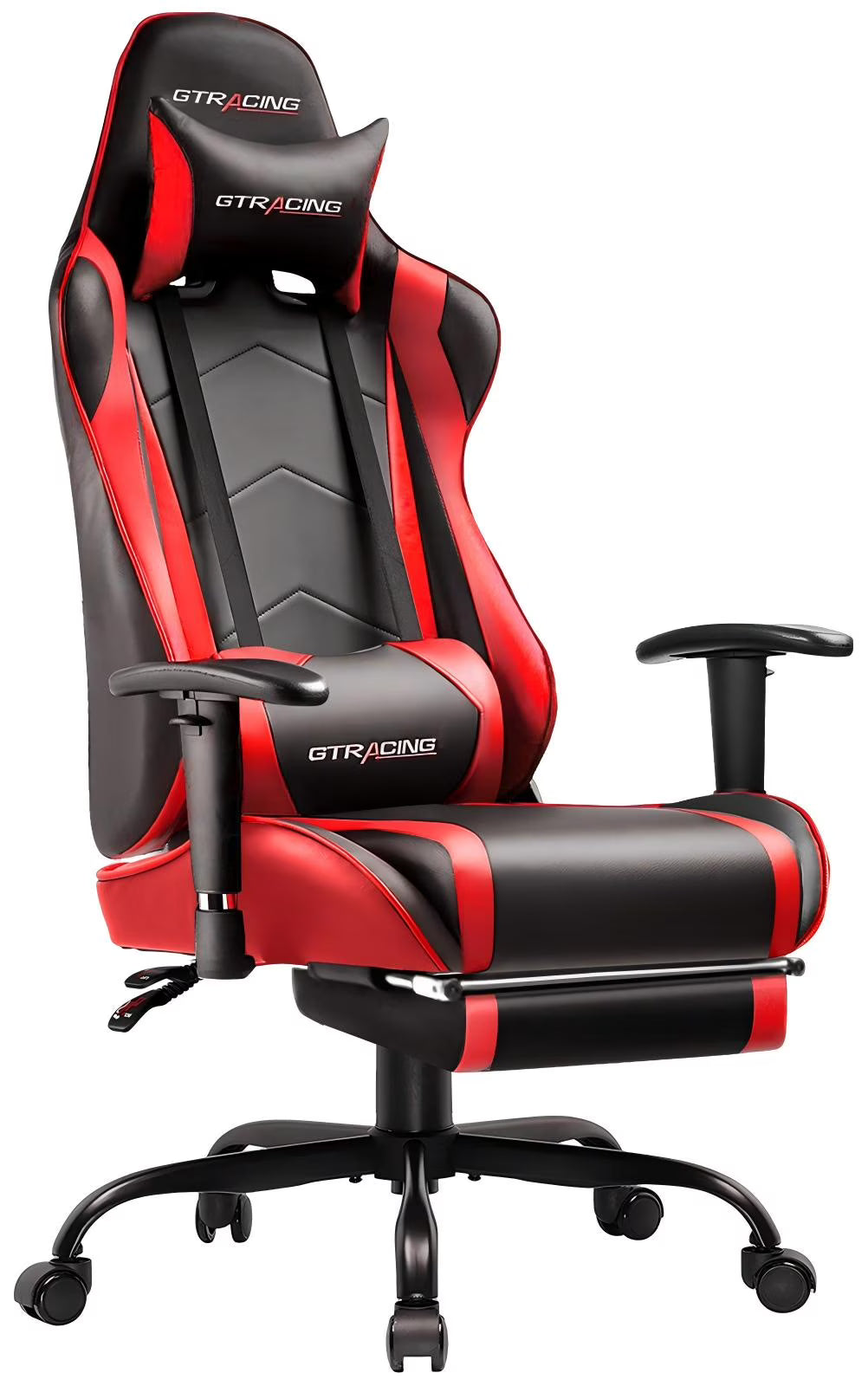 GTRACING Gaming Chair, Ergonomic Office Desk Chair with Lumbar Support, PU Leather, Footrest Adjustable Headrest, Red(Red)