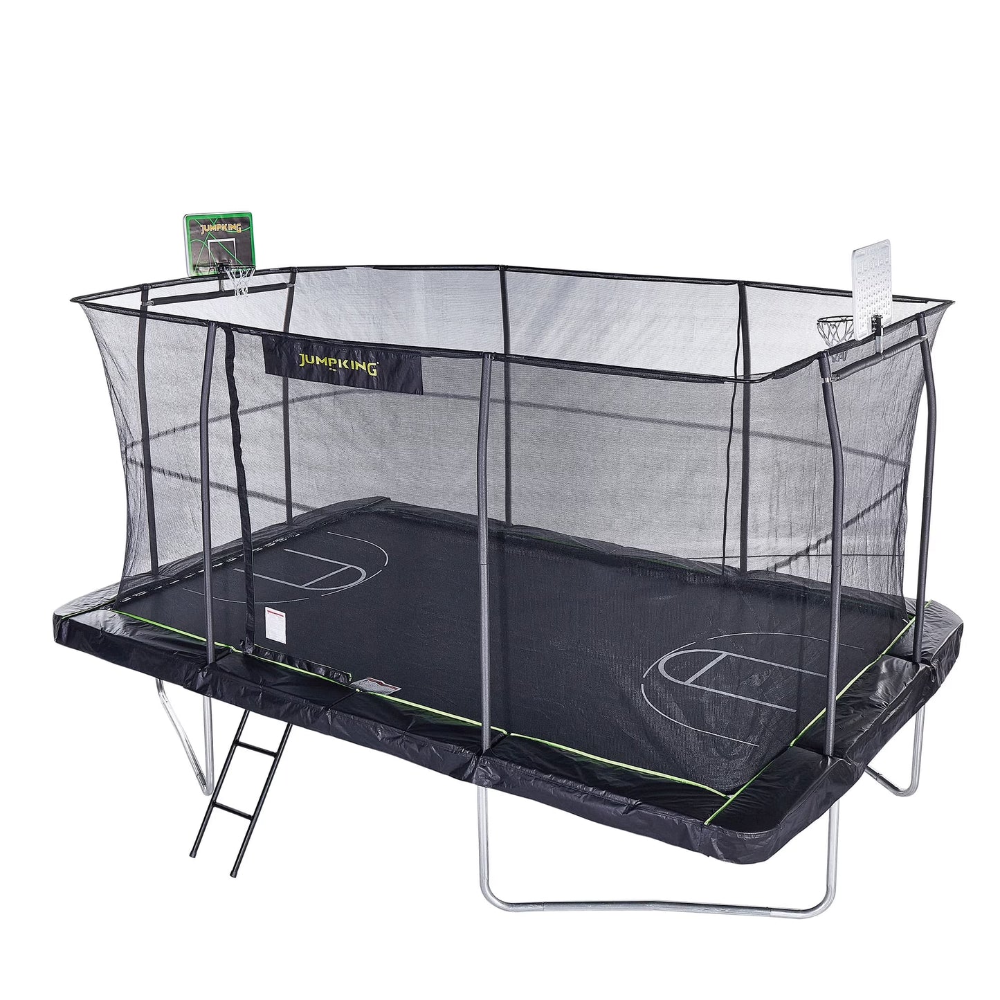 JumpKing 10'x15' Rectangle Trampoline with 2 Powder Coated Basketball Hoops Breakaway Rim and Ladder- Large Recreational Trampoline for Kids and Adults with Enclosure Net