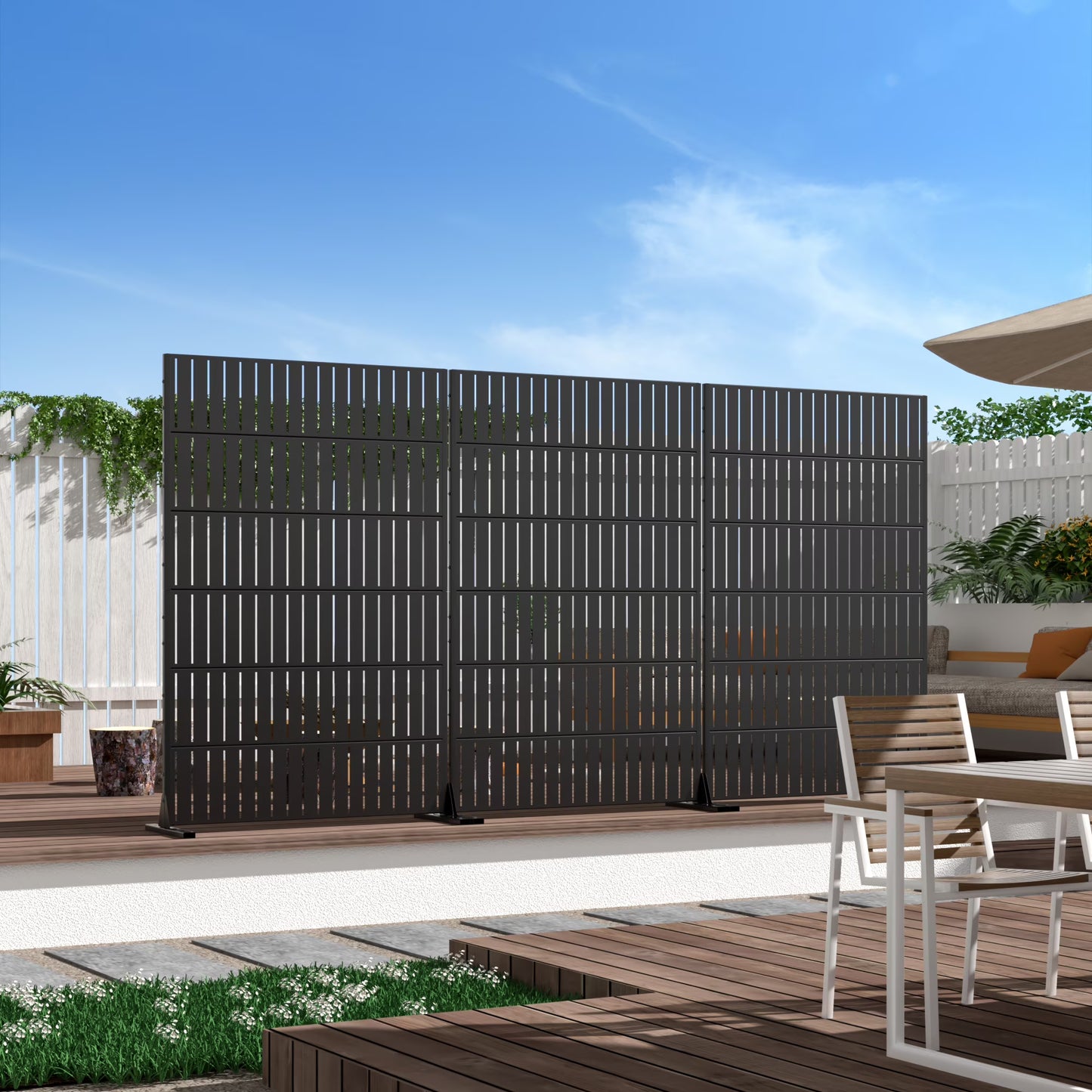 MAYEERTY Outdoor Indoor Metal Panel Screen, Heavy-Duty Decorative Partition,Stripe,Black