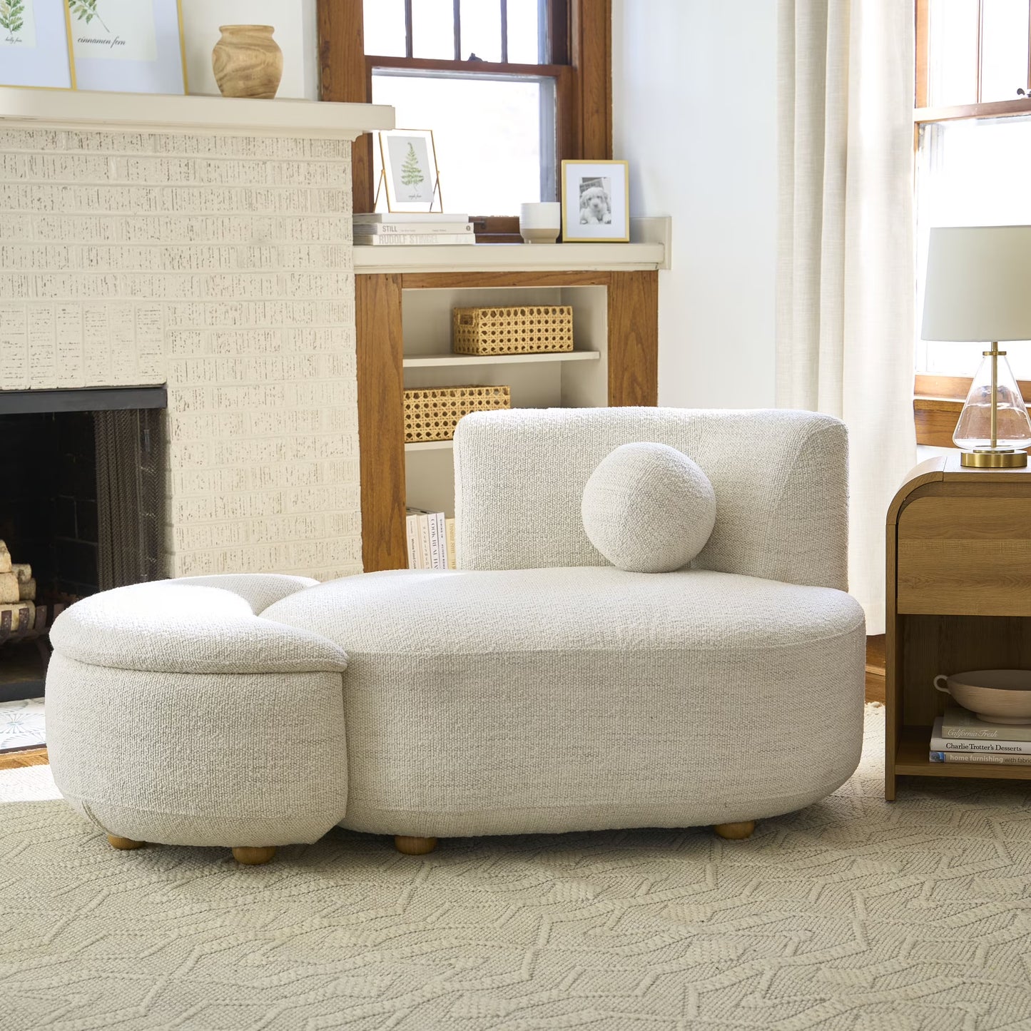 Better Homes Gardens Juliet Modern Boucle Chaise Storage Ottoman, Pearl(White)