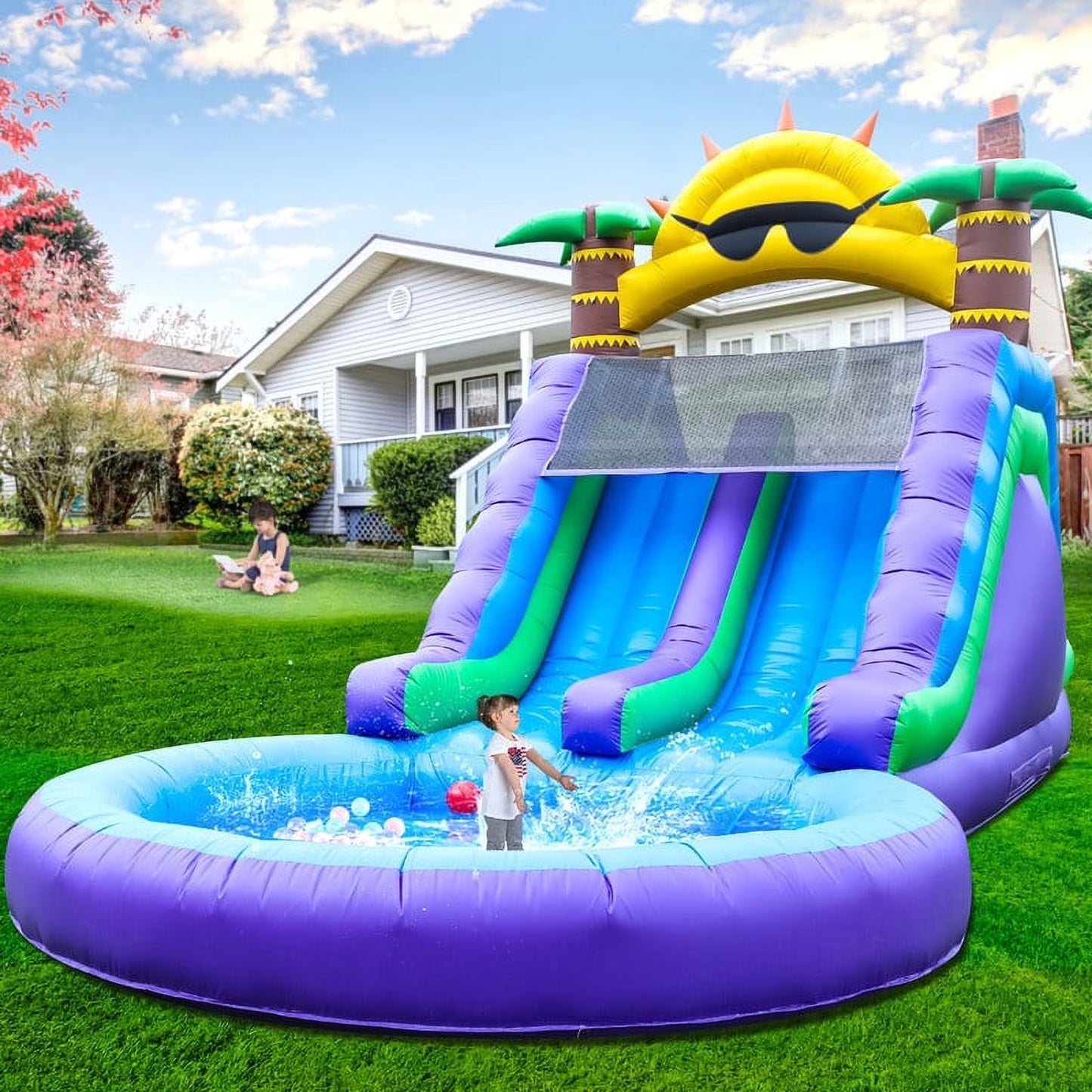 Relunch 26FT Inflatable Double Water Slide for Kids Adults, PVC Inflatable Water Park with Blower, Giant Splash Pool for Backyard Outdoor Fun, 26'L x 12'W x 14'H(26x12x14FT/Multicolour)