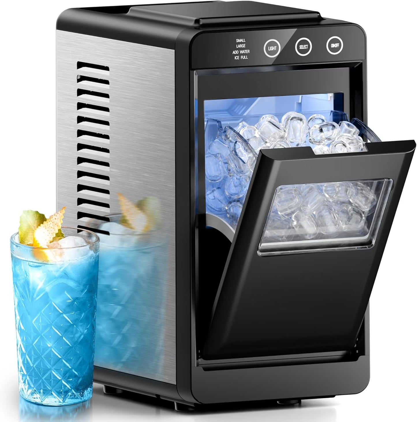 Moifoi Ice Maker Countertop, 26 lbs/24 H, 8 Pcs Ice in 6 Mins, Portable Ice Maker Machine with Self-Cleaning, Interior Lighting, 2 Sizes Bullet Ice, Black