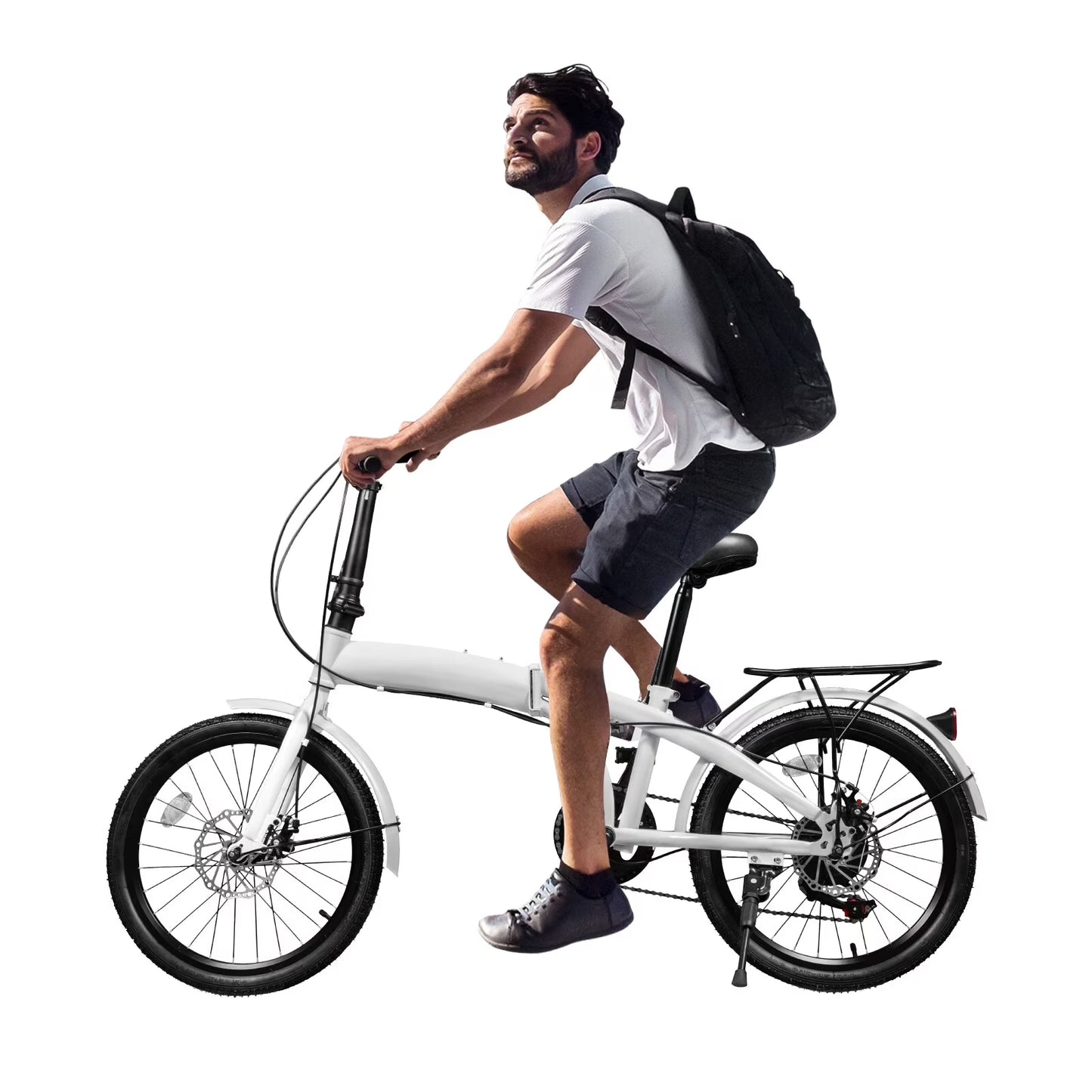 LOYALHEARTDY 20" Folding Bike 7-Speed Unisex Mountain Bicycle Adjustable Height MTB City Bike for Adult Teenager High Carbon Steel Foldable Bicycle for Riding Traveling w/Dual Disc Brakes Fender
