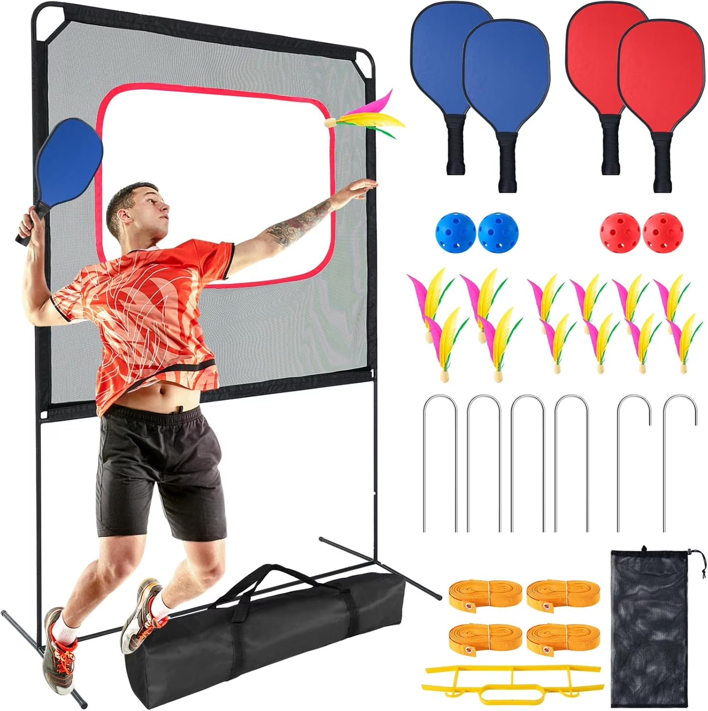Slsy Portable Pickleball with Net, A Racket Game That Combines Pickleball, Badminton, Jianzi, and Tennis, Backyard Games Sport Outdoor Indoor, Fun Games for Kids Adults(11-in-1 Game Table)