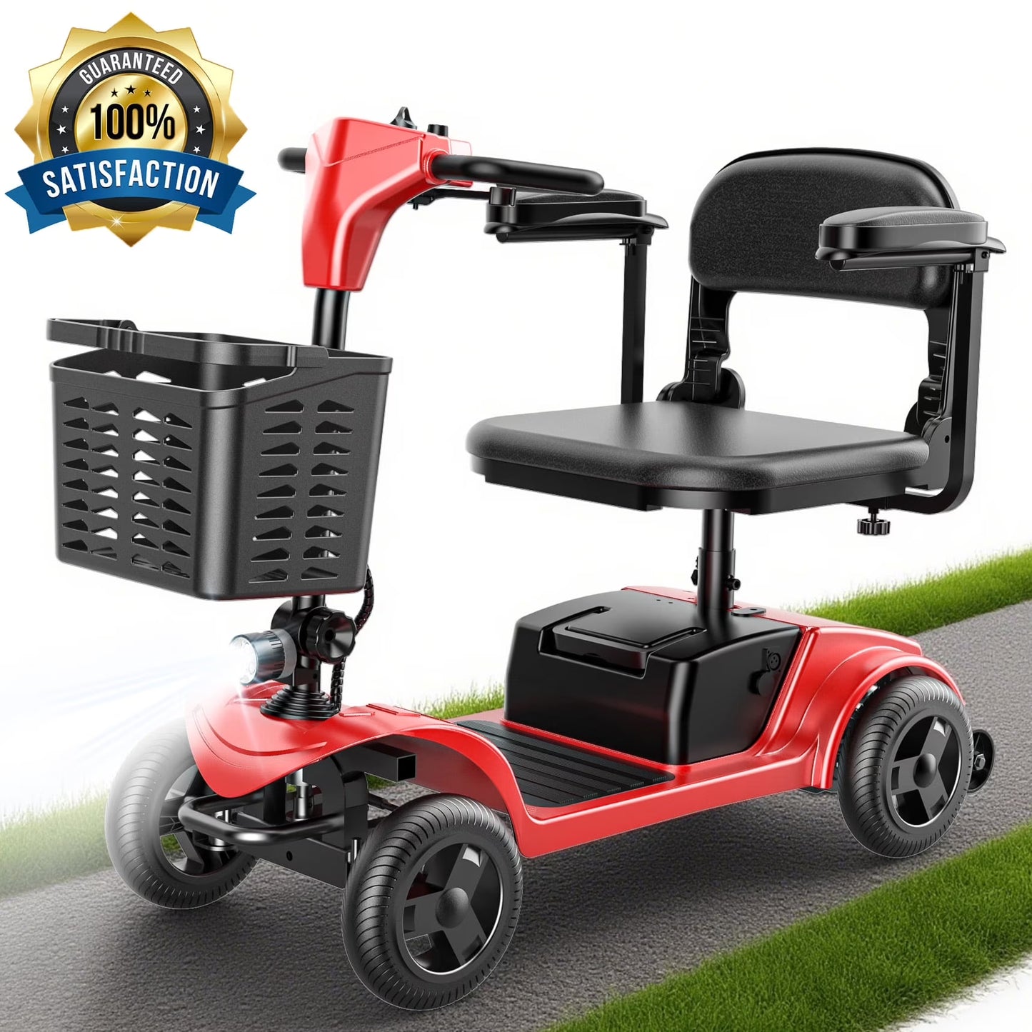 iScooter 4 Wheel Mobility Scooter for Seniors, Wider Seats Foldale Electric Wheelchair Device for Travel, Upgraded for Superior Performance, Red(Red)