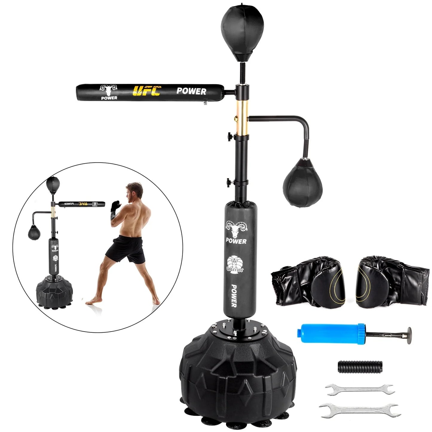 VEVORbrand Boxing Speed Trainer, Rapid-Reflex Boxing Bar, Training Boxing Ball with Reflex Bar Gloves, Solid Speed Punching Bag Free Standing, Adjustable Height, for AdultKid, with Two Ball