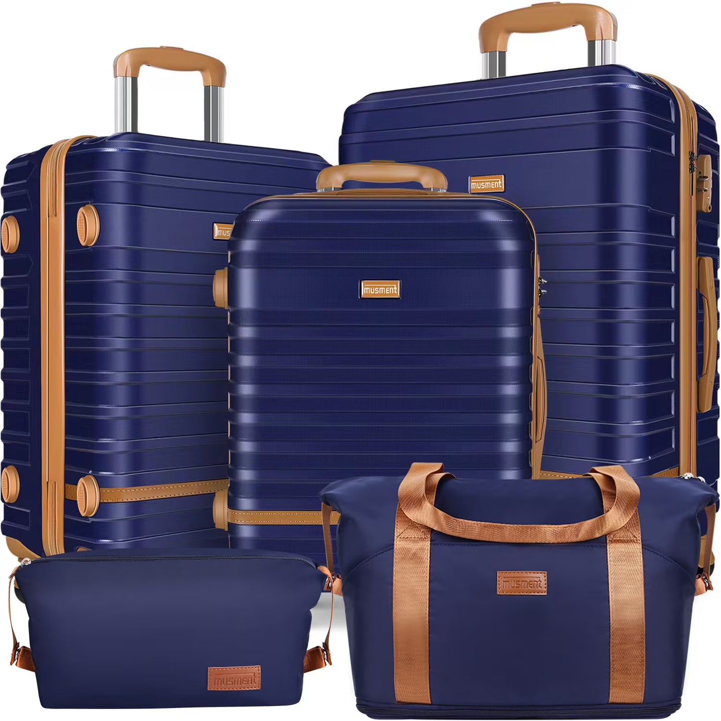 5 Piece Luggage Sets and Travel Duffel Bag, ABS Hardshell Hardside Checked Luggage with TSA Lock and Double Spinner Wheels Suitcase, Deep Blue(5 Set-Deep Blue)