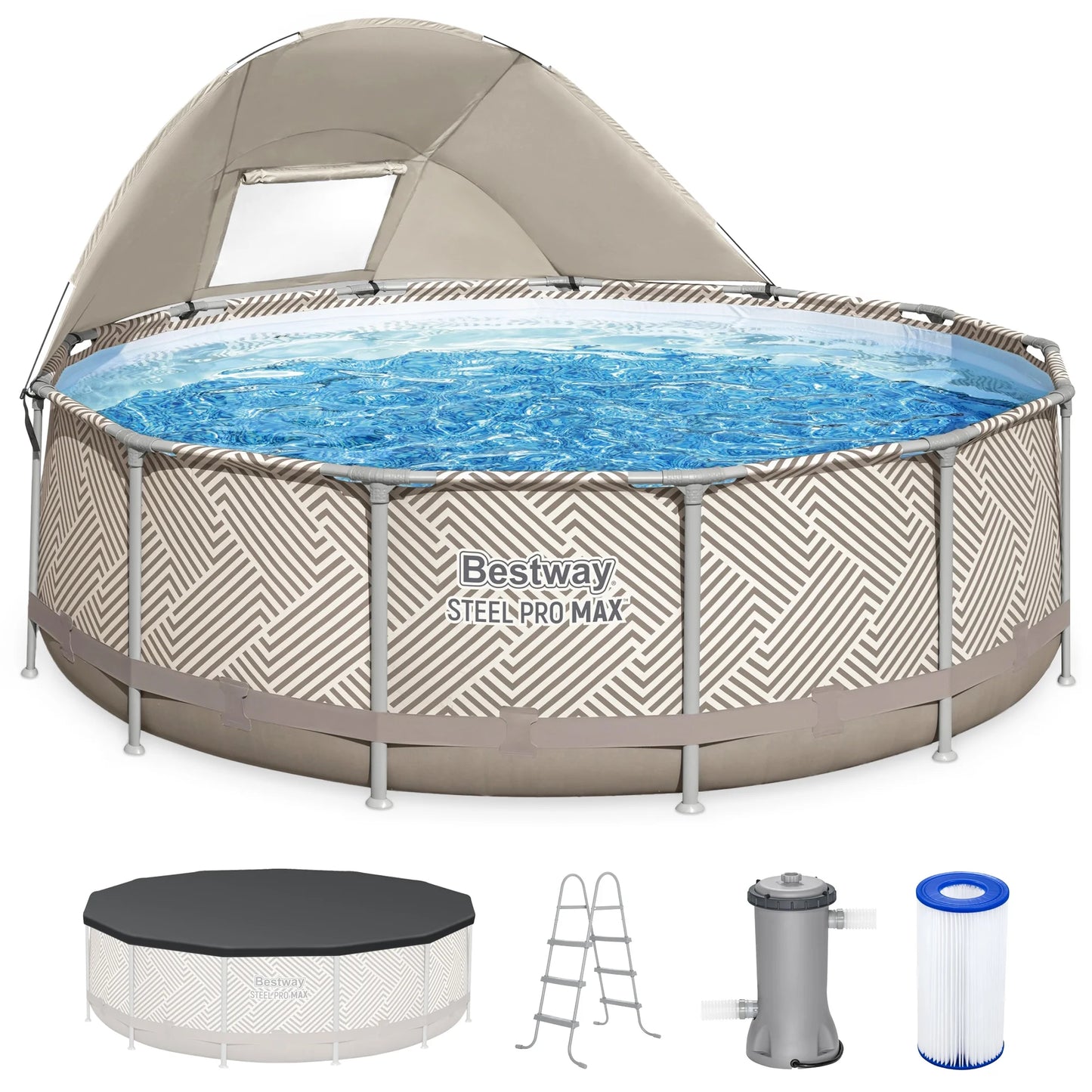 Open Box Bestway Steel Pro MAX 13' x 42" Pool Set with Canopy Ladder