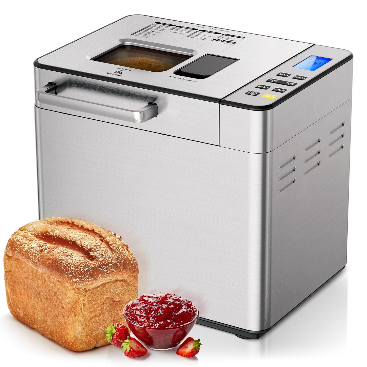 Simzlife 25-in-1 Bread Maker Machine, 2LB Capacity for Dough Bread with Automatic Fruit and Nut Dispenser, Stainless Steel Construction(25 in 1)