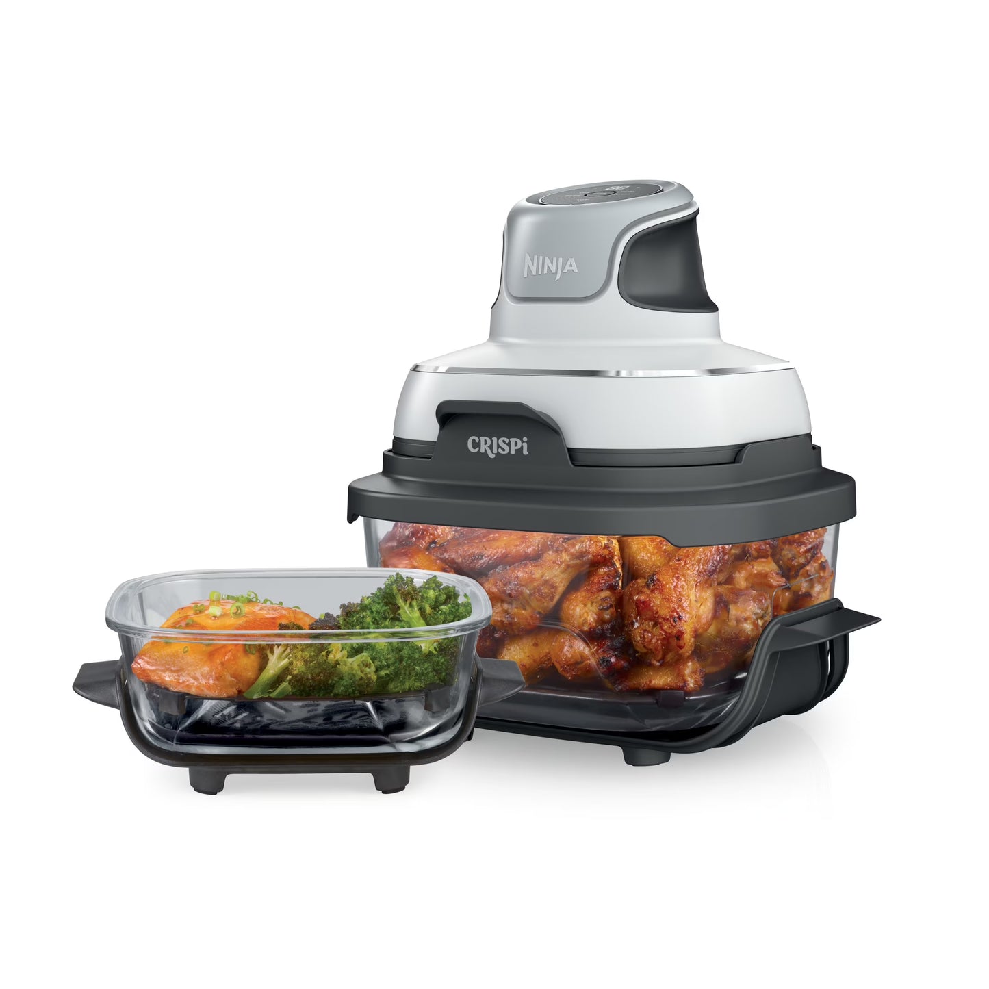 Ninja Crispi 3-in-1 Portable Glass Air Fryer Cooking System, 1500W, 4-Qt 5-Cup TempWare Glass Containers with Storage Lids, Microwave, Freezer Dishwasher Safe, White, FN100WH(White)