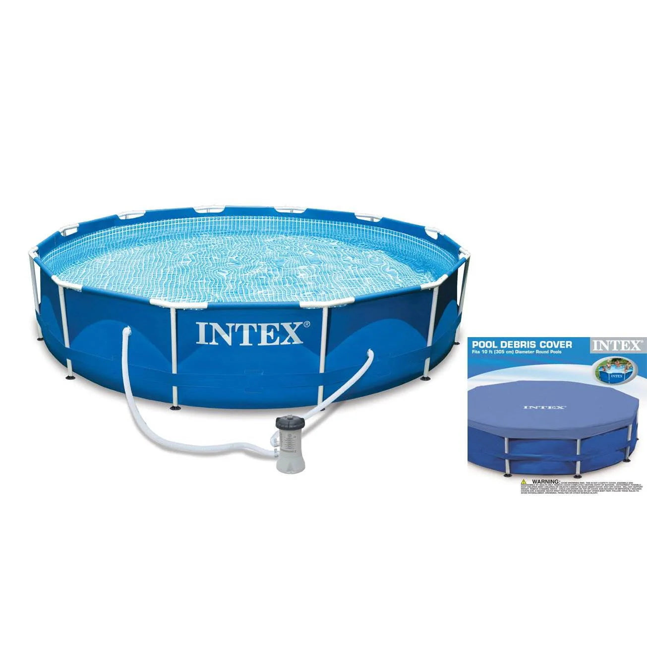 Intex Metal Frame 10' x 30" Outdoor Swimming Pool with Filter Pump Cover Metal frame pools Round