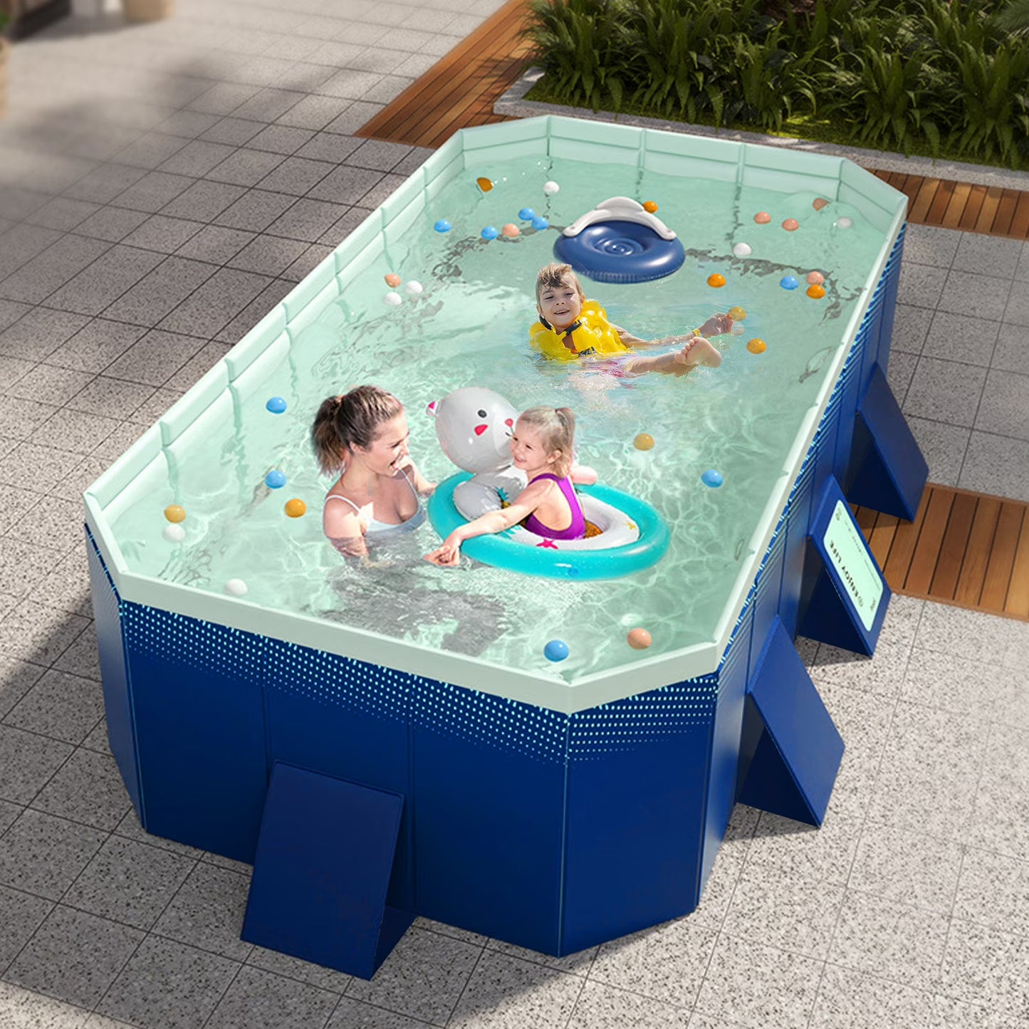 mwptoo Foldable Swimming Pool, Installation-free Portable Kids Swimming Pool, Collapsible Inflatable-Free Large Pool, for Adult Puppy Garden Patio(Blue 1 Set)