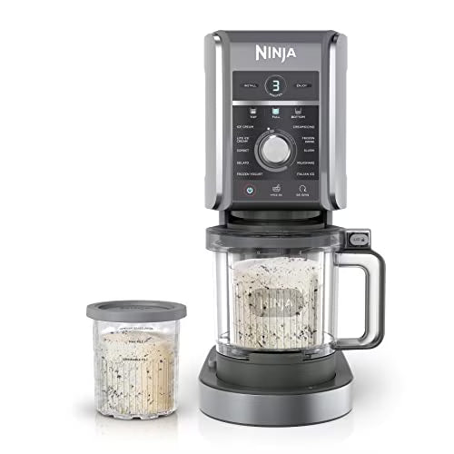 Ninja CREAMi Deluxe Ice Cream Frozen Treat Maker for Ice Cream, Sorbet, Milkshakes, Frozen Yogurt, More, 11-in-1, XL Capacity, Silver, Includes (2) Family-Sized 24 oz. Tubs, NC501