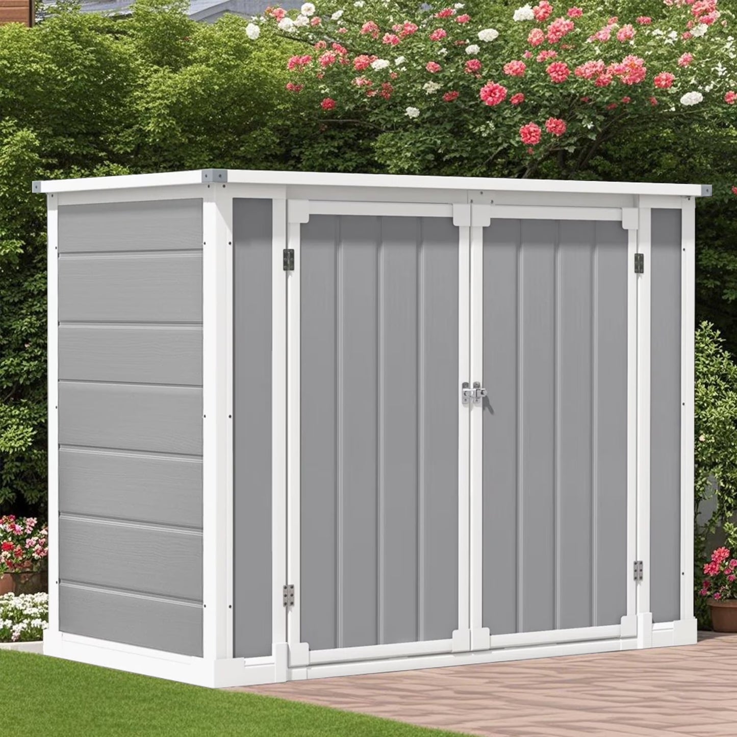 Seizeen Shed and Outdoor Storage, 41 Cu.Ft Small Outdoor Resin Shed with 3 Doors Floor, 306GAL Deck Box Waterproof Plastic Tool Storage Shed for Cushion Lawn Mower Garbage Cans(Gray)