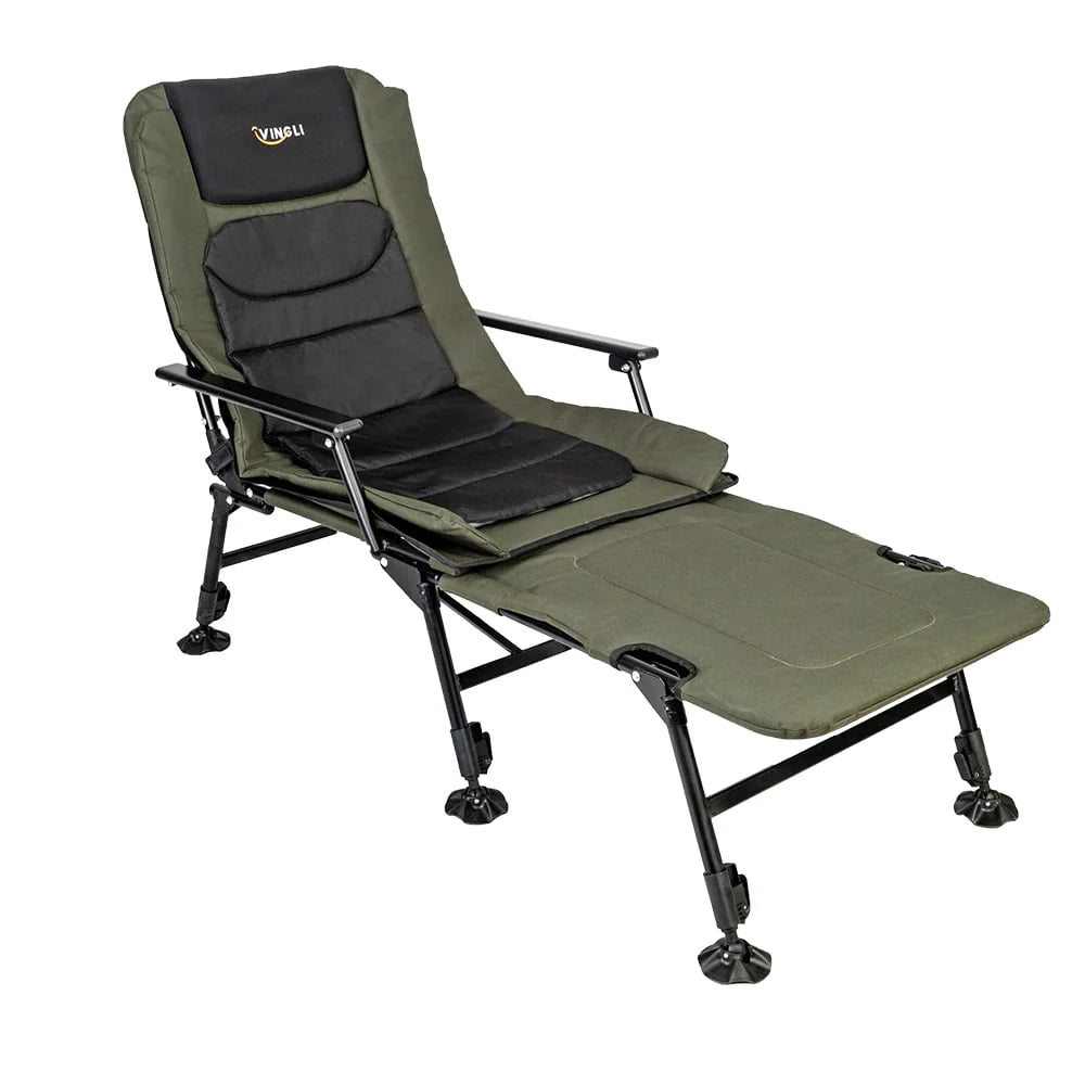 VINGLI Oversized Fishing Chair with Footrest Support 440 lbs 160° Adjustable Backrest, Black Army Green