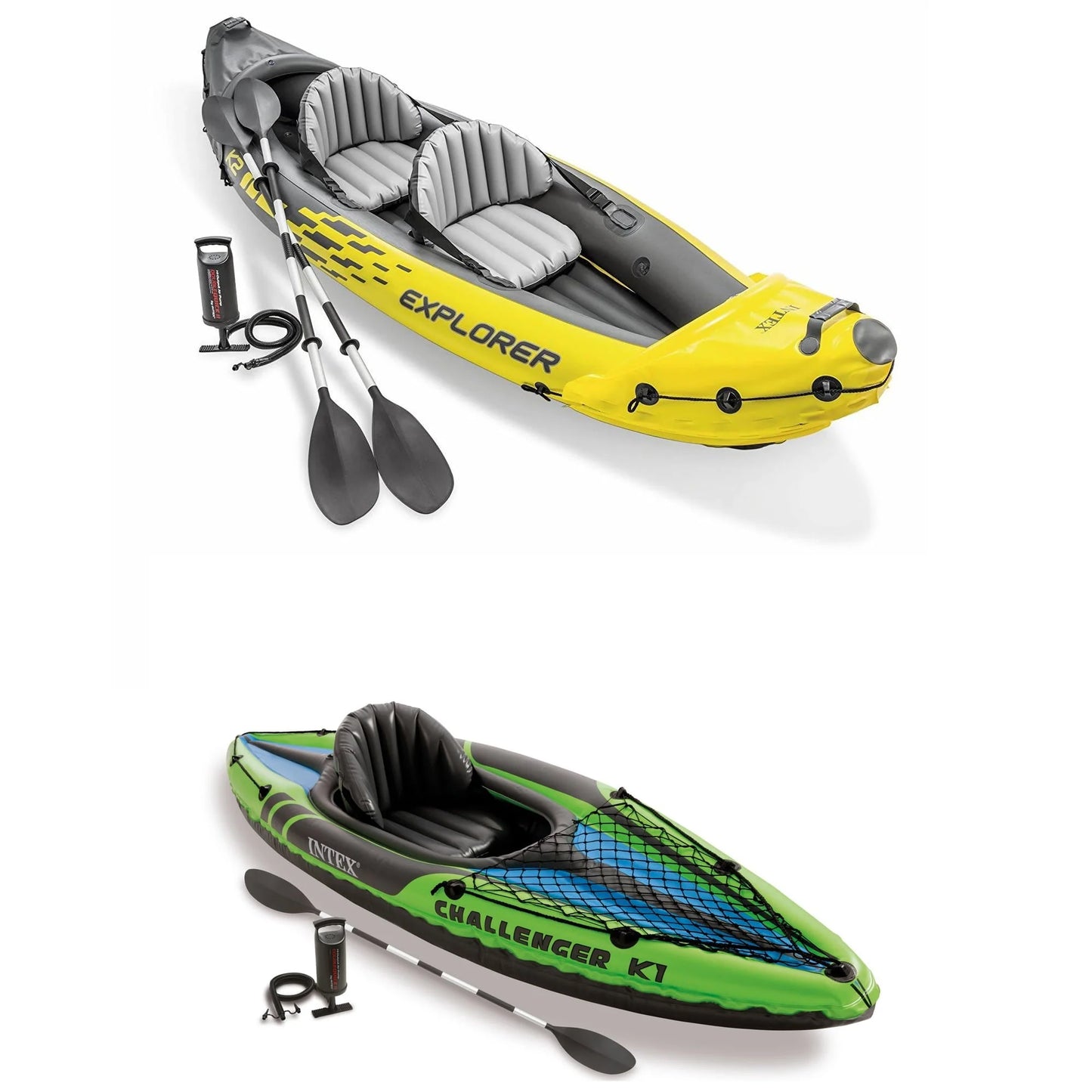 Intex 2-Person Inflatable Kayak with Oars, Pump 1-Person Inflatable Kayak
