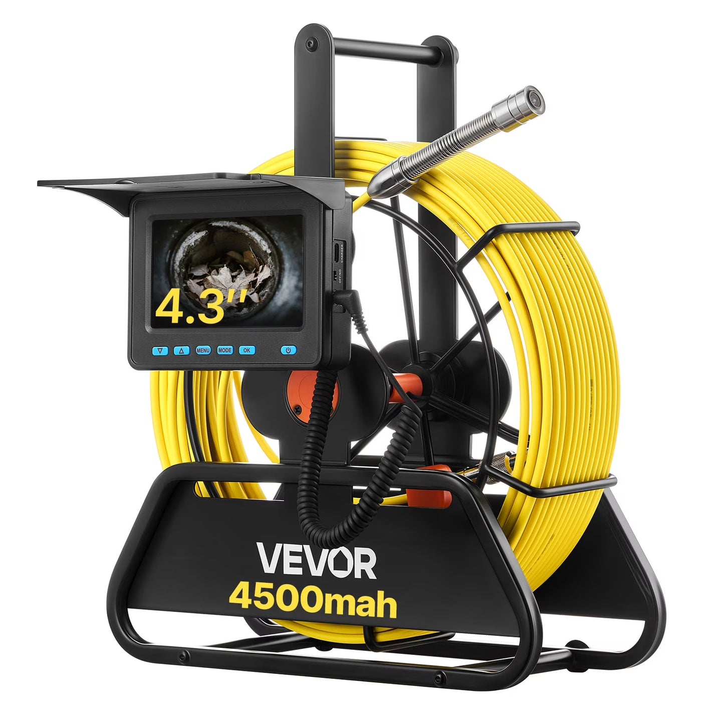 VEVOR Sewer Camera, 98 ft/30m, 4.3" Drain Inspection Camera, IP68 Waterproof Snake Plumbing Camera with Lights - 6 Adjustable LEDs, 4500mAh Battery 16GB Card for Sewer Line Duct Pipes
