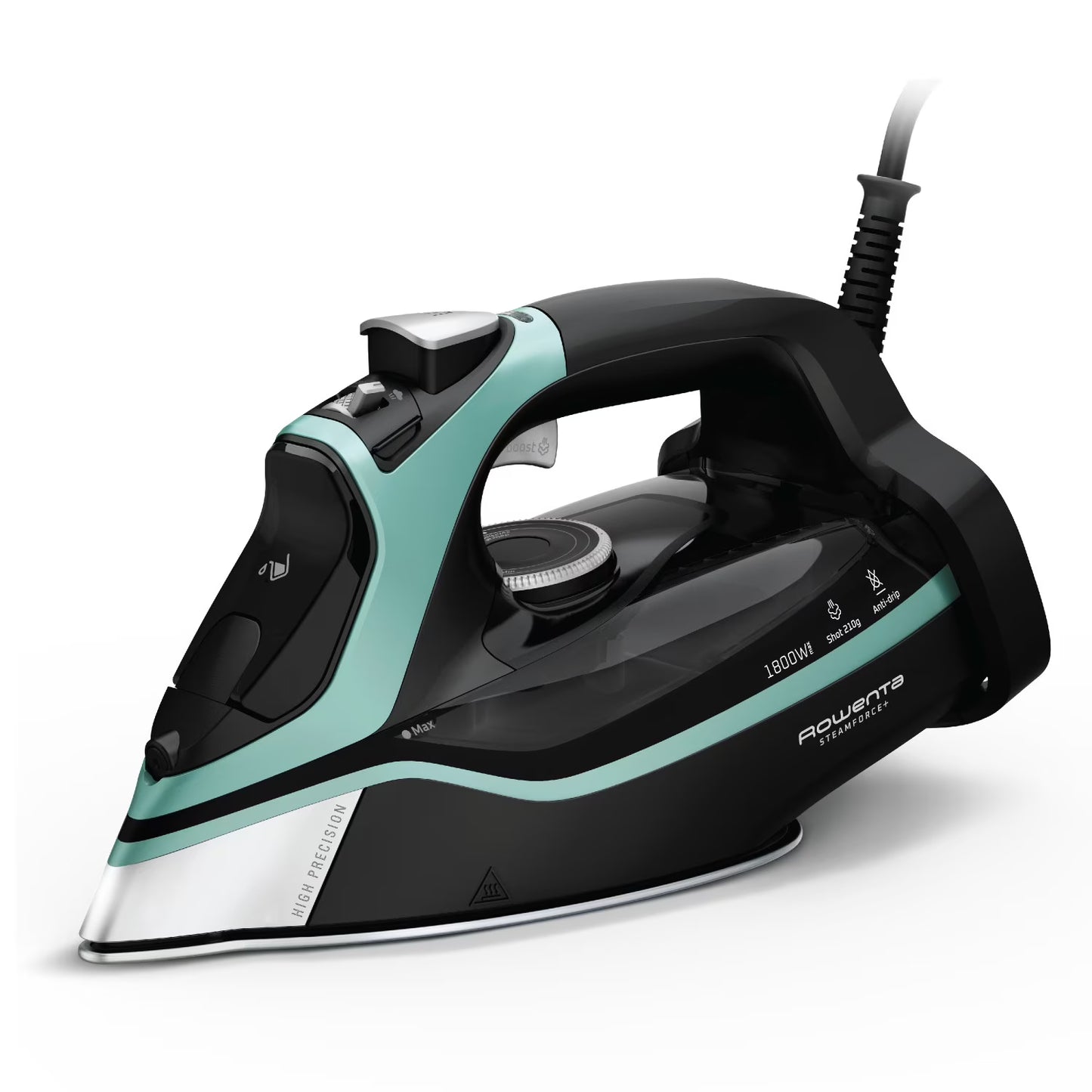 Rowenta Steam Force+ Iron for Clothes, Stainless Steel Soleplate, 1850 Watts, 400 Microsteam Holes, Garment Steamer, Black Blue, DW9440U1(Blue)