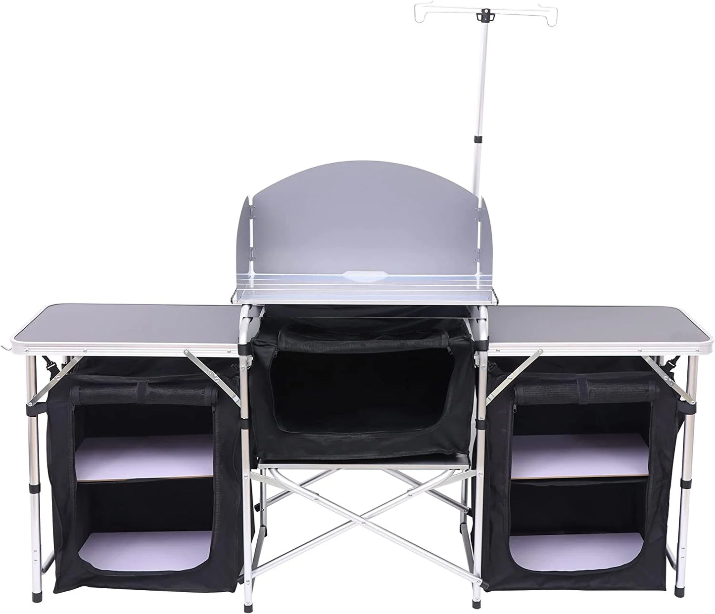 C Camping Kitchen Table, Folding Table, Upgrade Light Stand and Windshield Cooking Station 3 Organizers, Carry Bag for Outdoor, Beach, BBQ, Picnic, Cooking, Indoor, Office