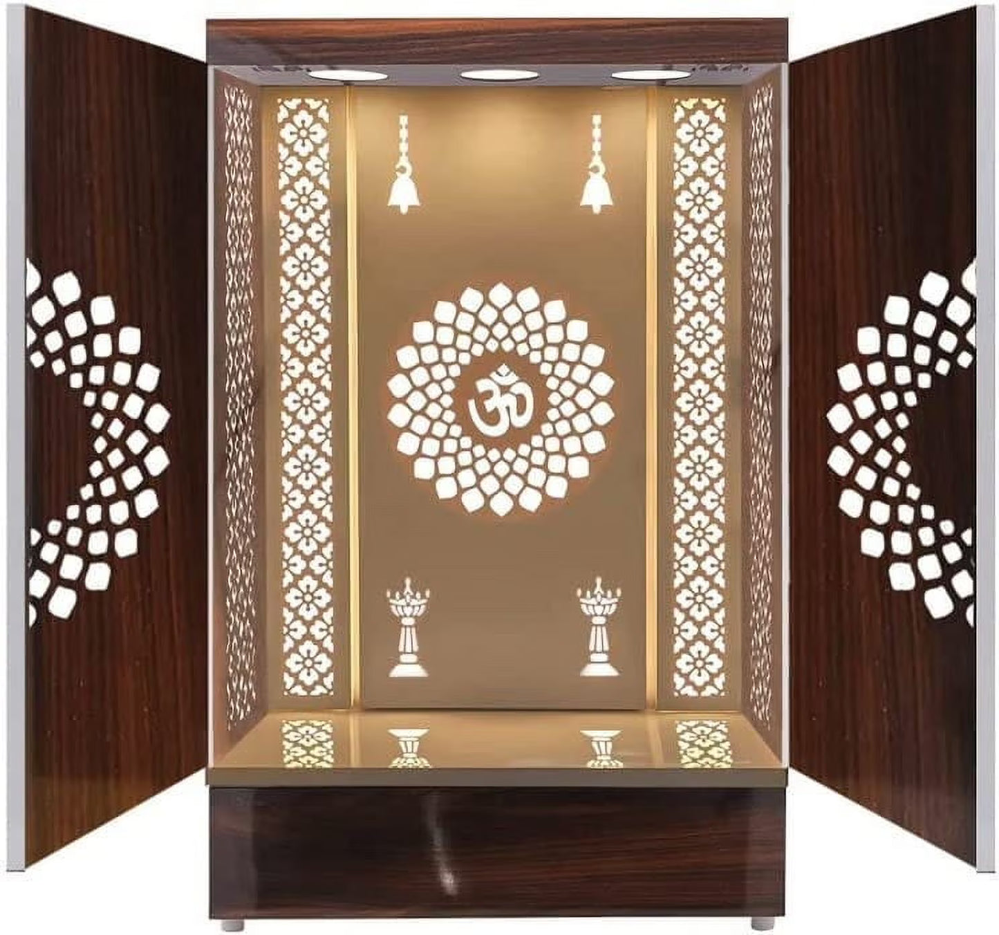 Customized Wooden Cabinet Desginer Mandir With LED / Mandir For Home Office / Temple For Home / Pooja Ghar / Mandir With Lights /Storage(16X10X8/White)
