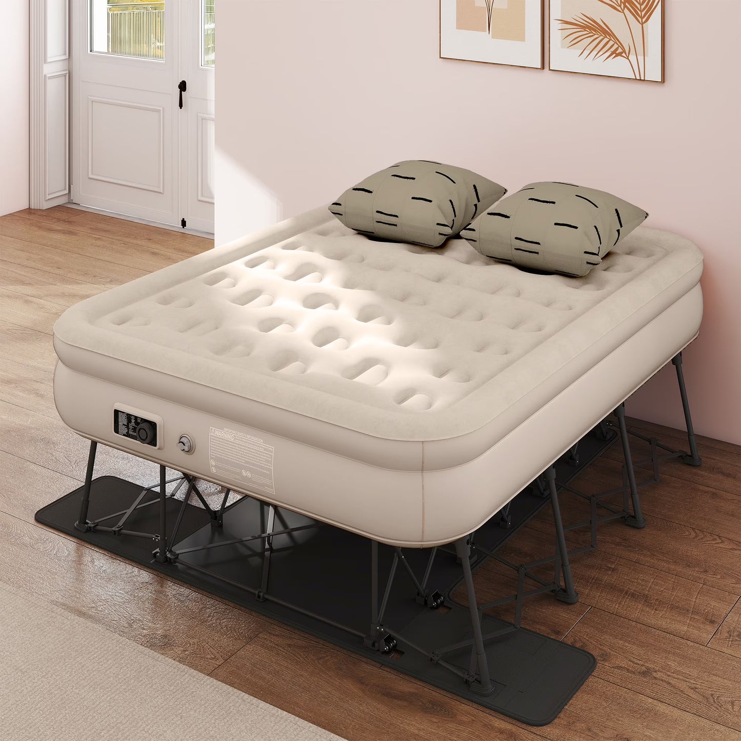 Uforic Inflatable Queen Air Mattress with Built-in Pump, Frame, Velvet Surface Portable Storage Case, Khaki(Queen/Khaki)
