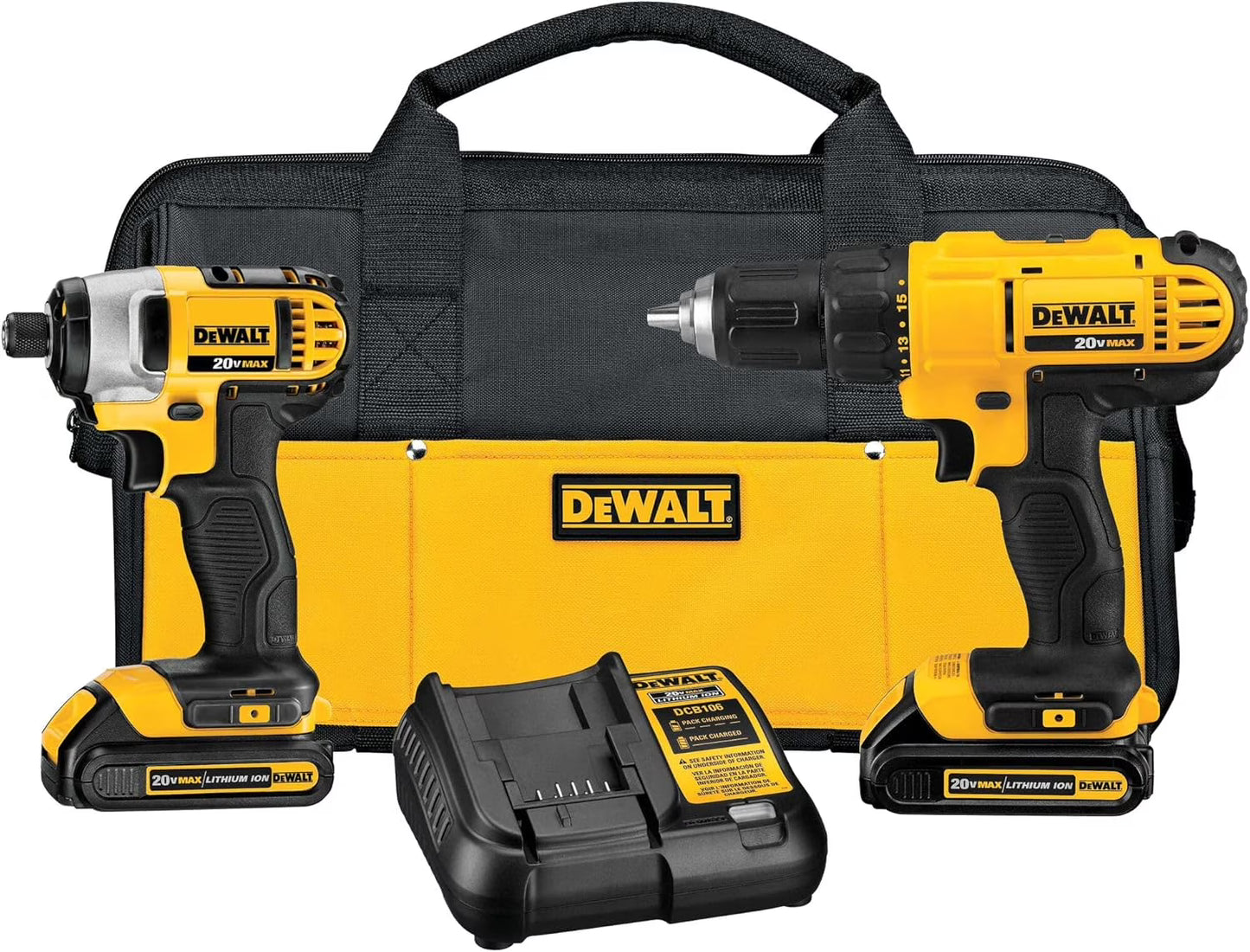 20V Cordless Drill and Impact Driver Combo Kit with 2 Batteries and Charger