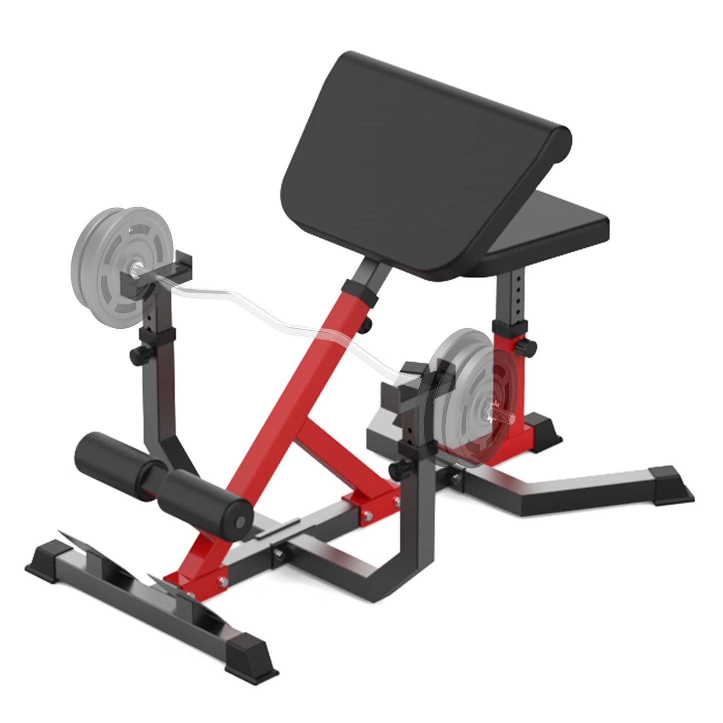 TROPOW 2-In-1 Roman Chair Preacher Curl Bench Multi-Function Heavy-Duty Hyperextension Bench for Arms, Ab, Back, Glute Leg Extension with Adjustable Height Exercise Equipment(Red)