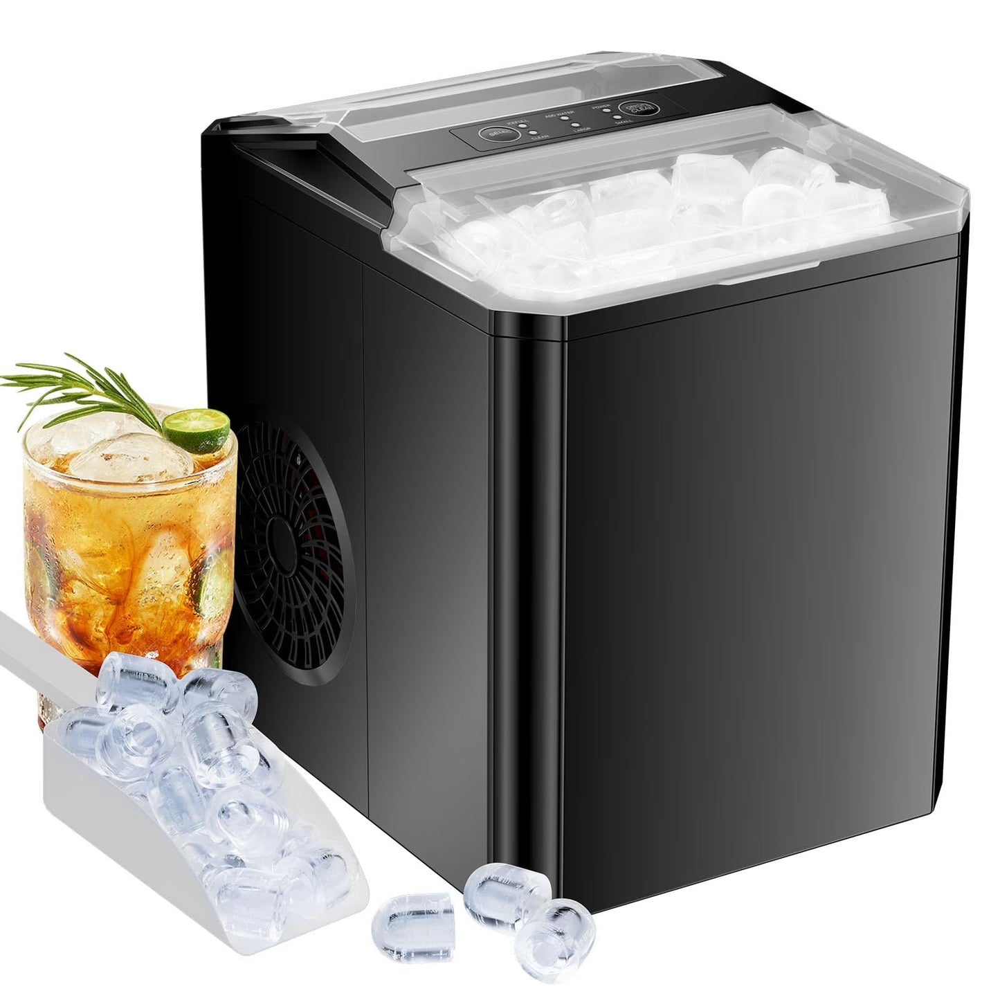 ZUNMOS Countertop Ice Maker,9 Cubes in 6 Minutes, Self-Cleaning, with Ice Basket Scoop, Black(Black)
