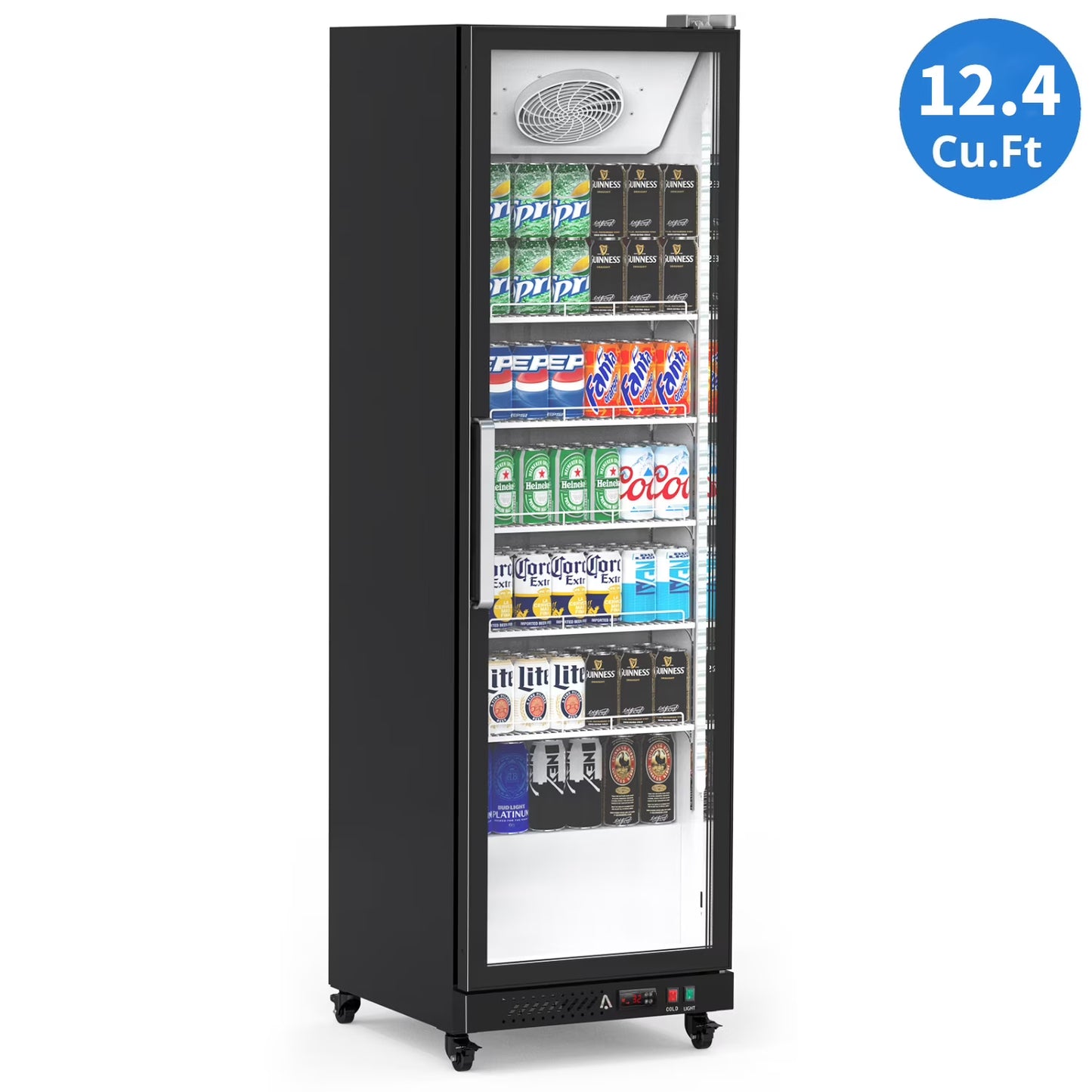 Garvee Commercial Refrigerator,12.4 Cu.ft Display Fridge Merchandiser Upright Beverage Cooler,Single Glass Door Fridge with Adjustable Shelves LED Lighting,Black(Black)