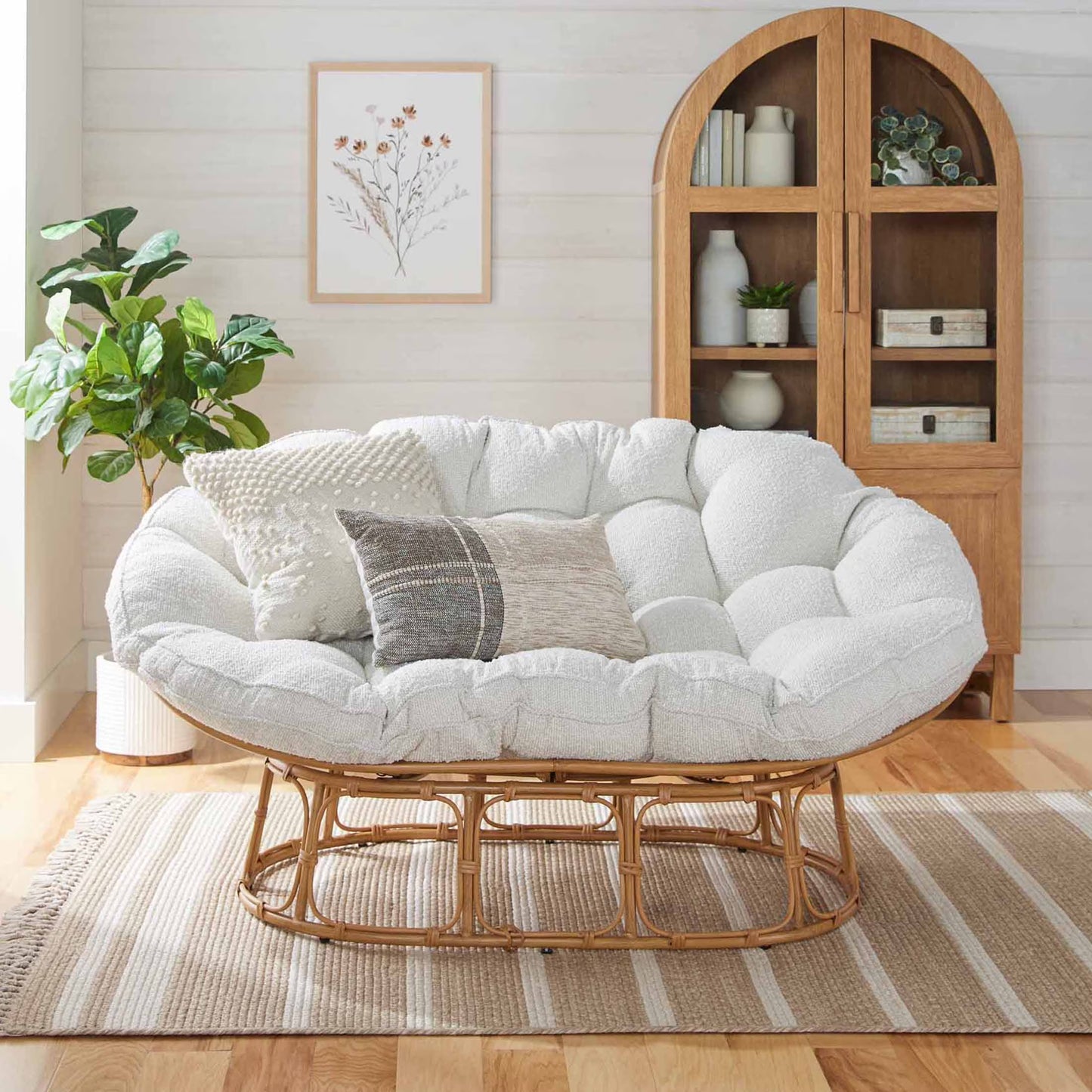 Better Homes Gardens Double Papasan Accent Chair, Cream Boucle(Cream Boucle)