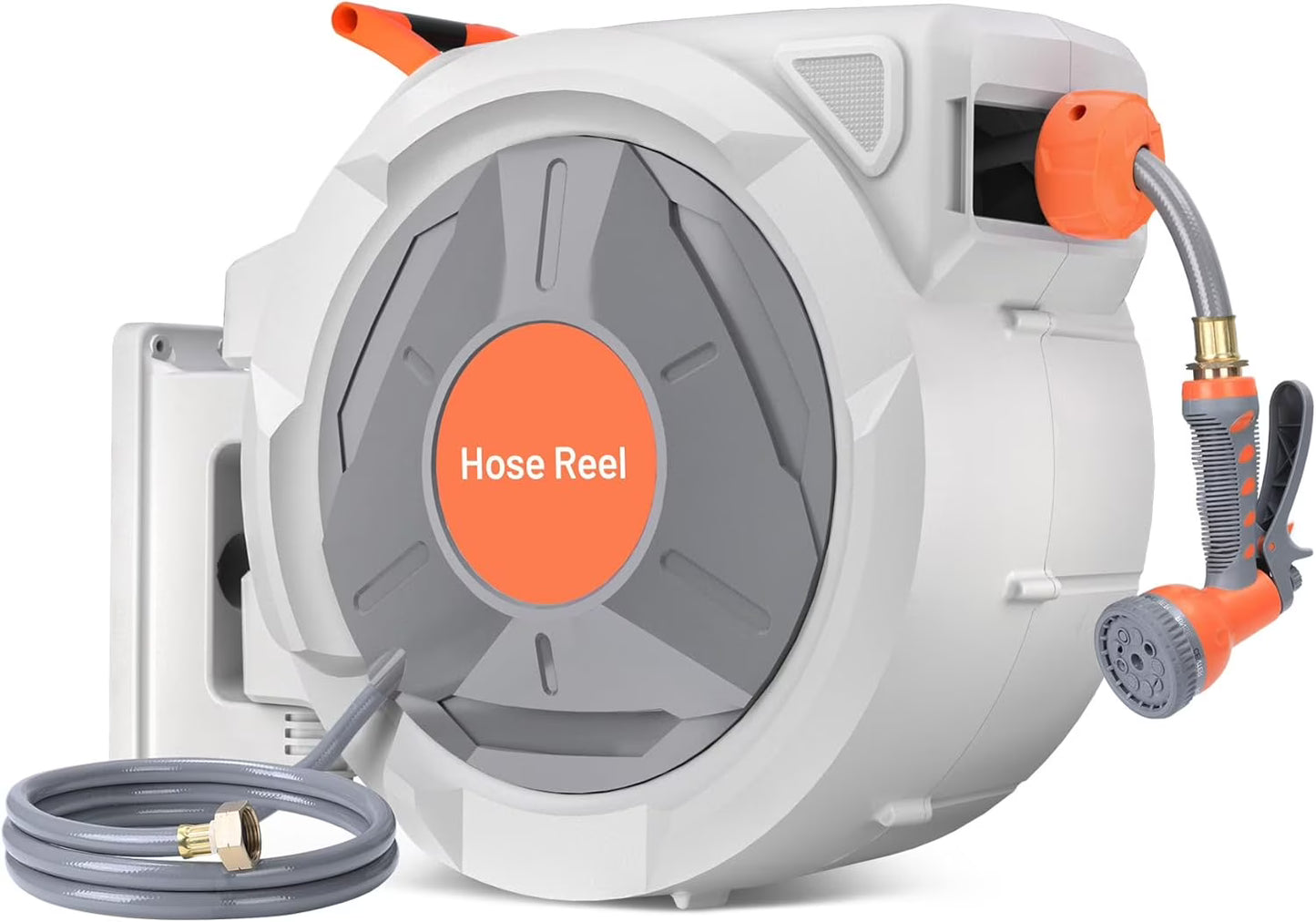 Auto-Retract Wall-Mounted Garden Hose Reel w/9-Pattern Nozzle, 180�� Swivel Any-Length Lock, 600PSI Durable(5/8" pipe diameter 28+2M 100FT)