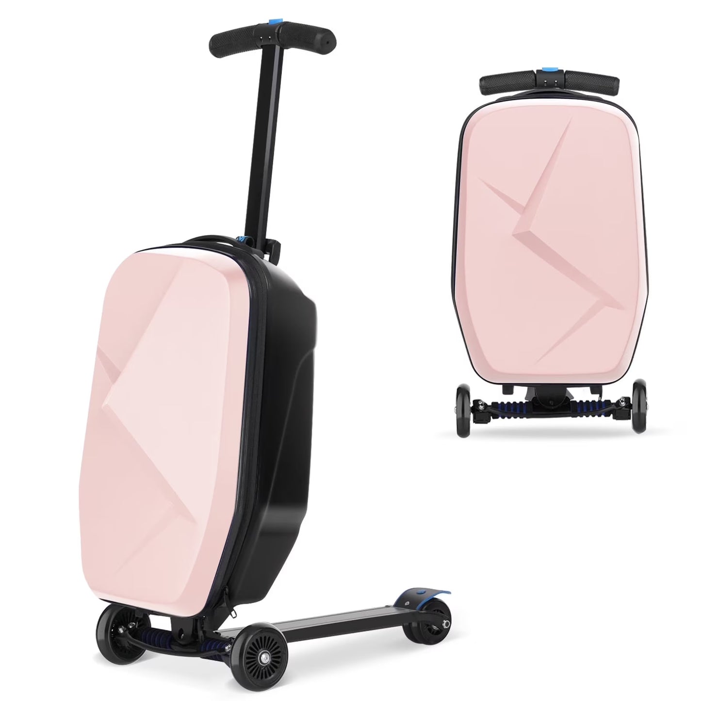 Advwin Scooter Luggage for Kids Adults, Hardside Ride on Suitcase for Kids Ages 4-15 Multifunctional Lightweight Foldable Carry on Luggage with Wheels Ride on for Children Teenagers, Pink(Pink)