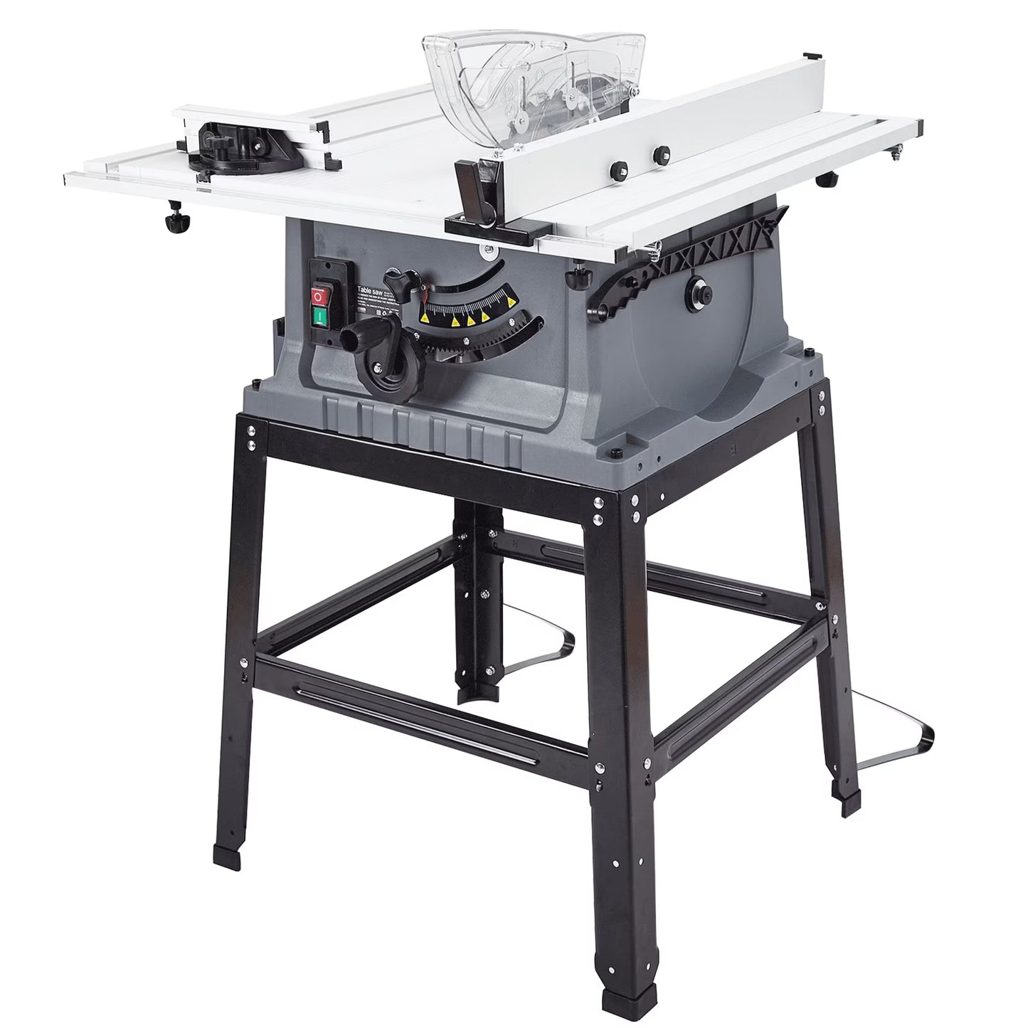 Garvee 10" Table Saw - 15A Electric Table Saw with Metal Stand, 90�� Cross Cut 0-45�� Bevel Cut, Cutting Speed Up to 5000RPM Multifunctional Saw Adjustable Blade Height for Woodworking,Gray(Gray)