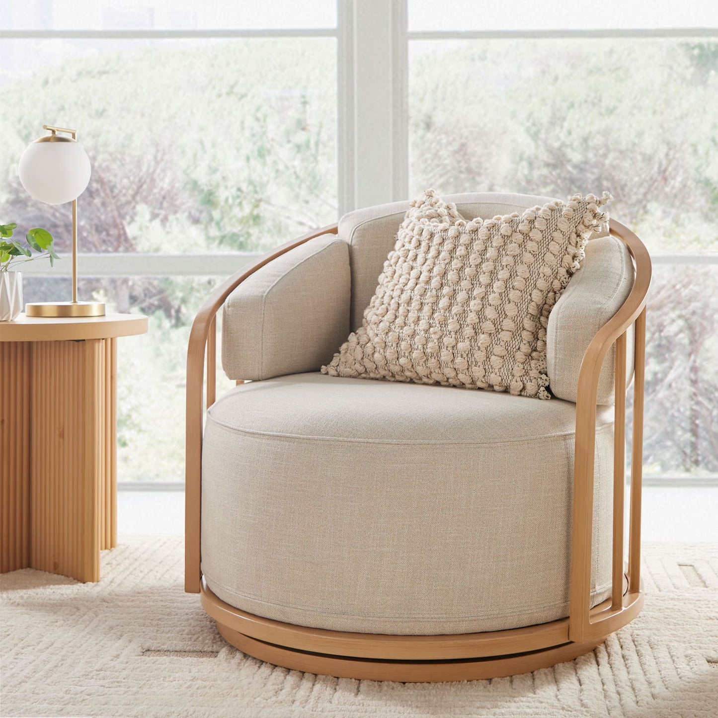 Better Homes Gardens Lillian Swivel Birdcage Accent Chair, Cream Linen(Cream)