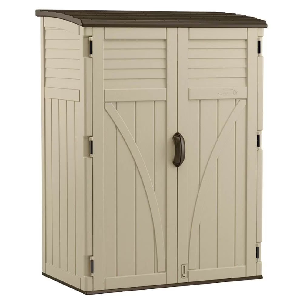 Suncast Large Vertical Shed for Storing Oudoor Tools, Equipment, Sand