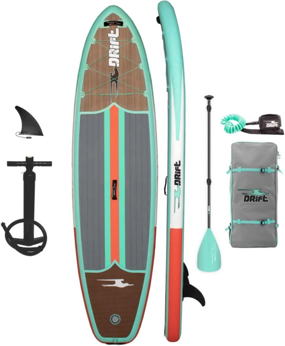 Drift Aero Inflatable Stand Up Paddle Board - SUP Paddle Board Accessories, Including Pump, Paddle, and More - Classic Woodgrain, Adult, 10'8"