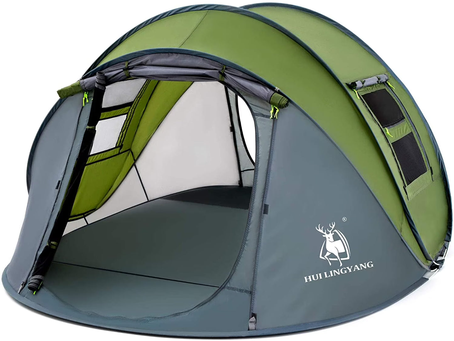 4 Person Easy Pop Up Tent,9.5’X6.6’X52'',Waterproof, Automatic Setup,2 Doors-Instant Family Tents for Camping, Hiking Traveling(Green)