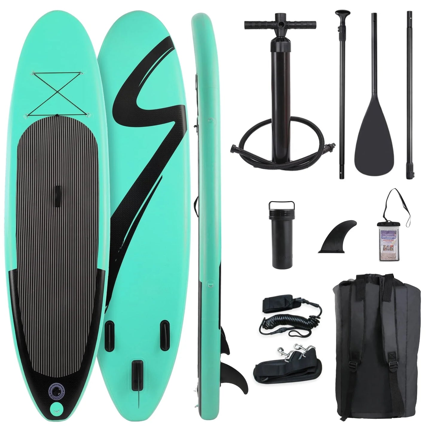 Arlopu Portable 10' Inflatable Stand Up Paddle Board with Aluminum Paddle, Leash, Hand Pump Backpack for Youth Adult