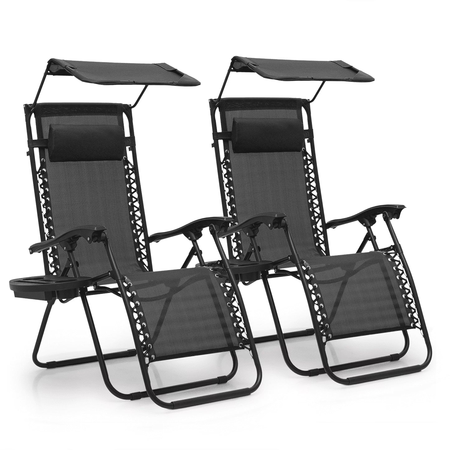 MoNiBloom Zero Gravity Chairs Set of 2, Folding Outdoor Patio Beach Recliner with Canopy Shade Headrest, Black(Black)