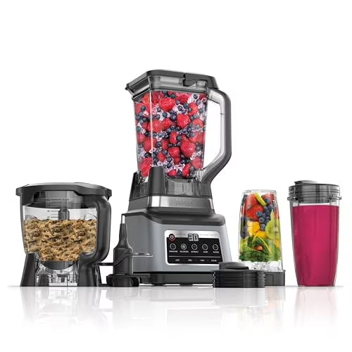 Ninja BN801 Professional Plus Kitchen System, 1400 WP, 5 Functions for Smoothies, Chopping, Dough More with Auto IQ, 72-oz.* Blender Pitcher, 64-oz. Processor Bowl, (2) 24-oz. To-Go Cups, Grey