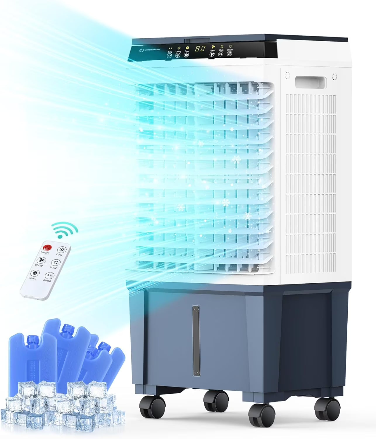 Air Choice Evaporative Air Cooler, 1800CFM Swamp Cooler with 12H Timer, Remote Control, 110�� Oscillation 5.3 Gal Water Tank, 4 Ice Packs, 3 Speeds, 3-in-1 Evaporative Cooler for Outdoor Indoor Use(1800 CFM/Grey/5.2 gal)