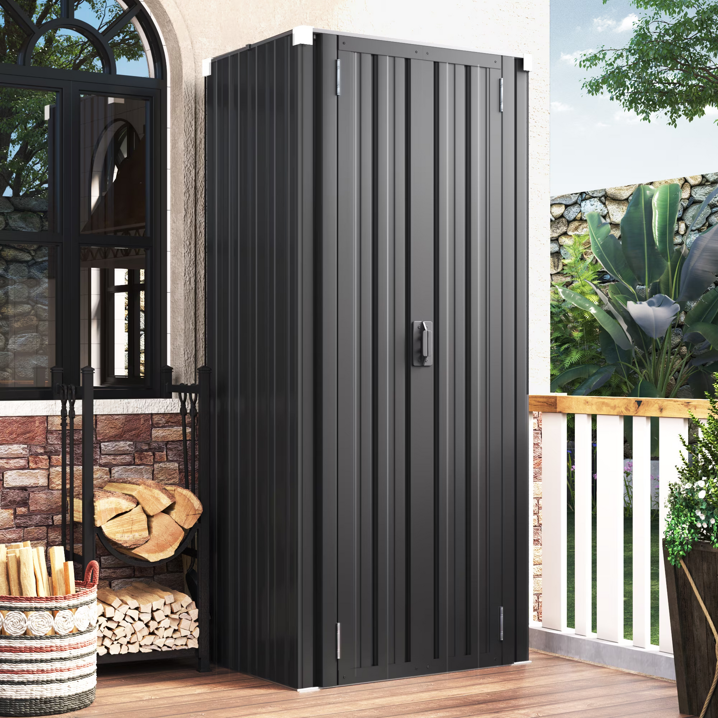 AECOJOY Outdoor Storage Cabinet for Garden Patio, a Metal Organizer with Doors and Shelves in Gray(4.5 sq ft/Dark Gray)