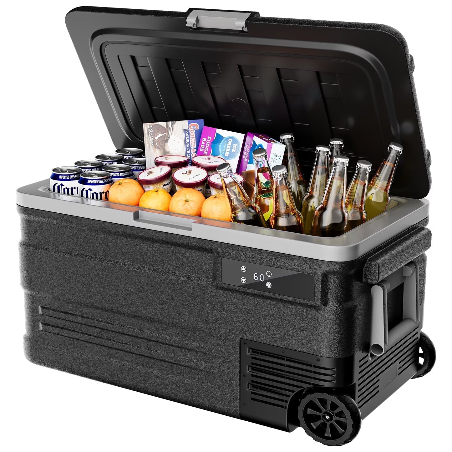 Simzlife 12 Volt Car Refrigerator, 80QT(75L) Portable RV Car Fridge with Wheels, 0℉~68℉, 12/24V DC 110-240V AC, Black