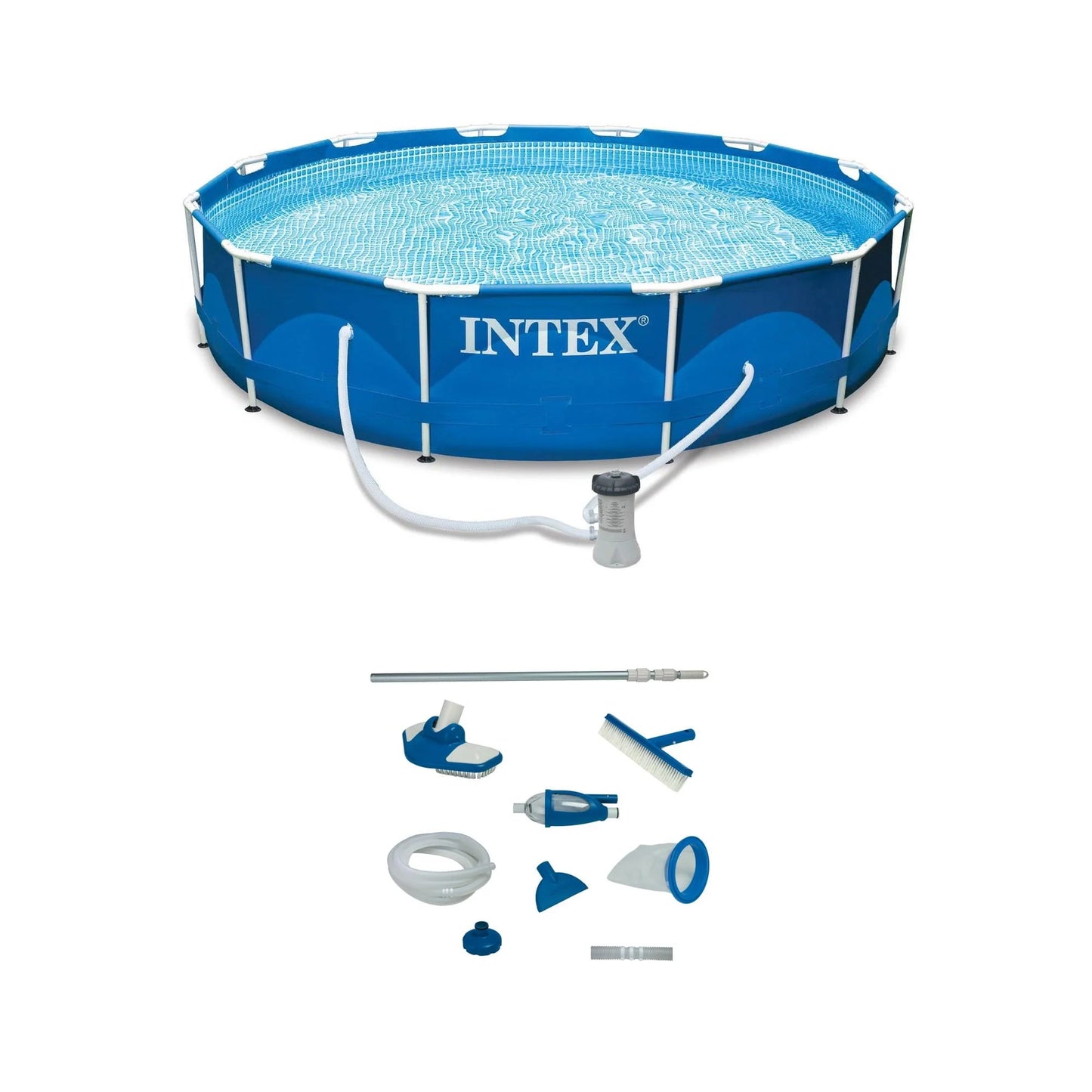 Intex 12' x 30" Metal Frame Swimming Pool w/ Filter Pump Pool Maintenance Kit
