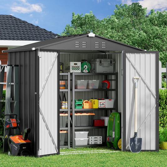 Aiho 8 x 6 FT Outdoor Storage Shed on Clearance with Metal Base  Frame and Double Lockable Doors for Garden, Patio - Gray(6' x 4'/Brown)